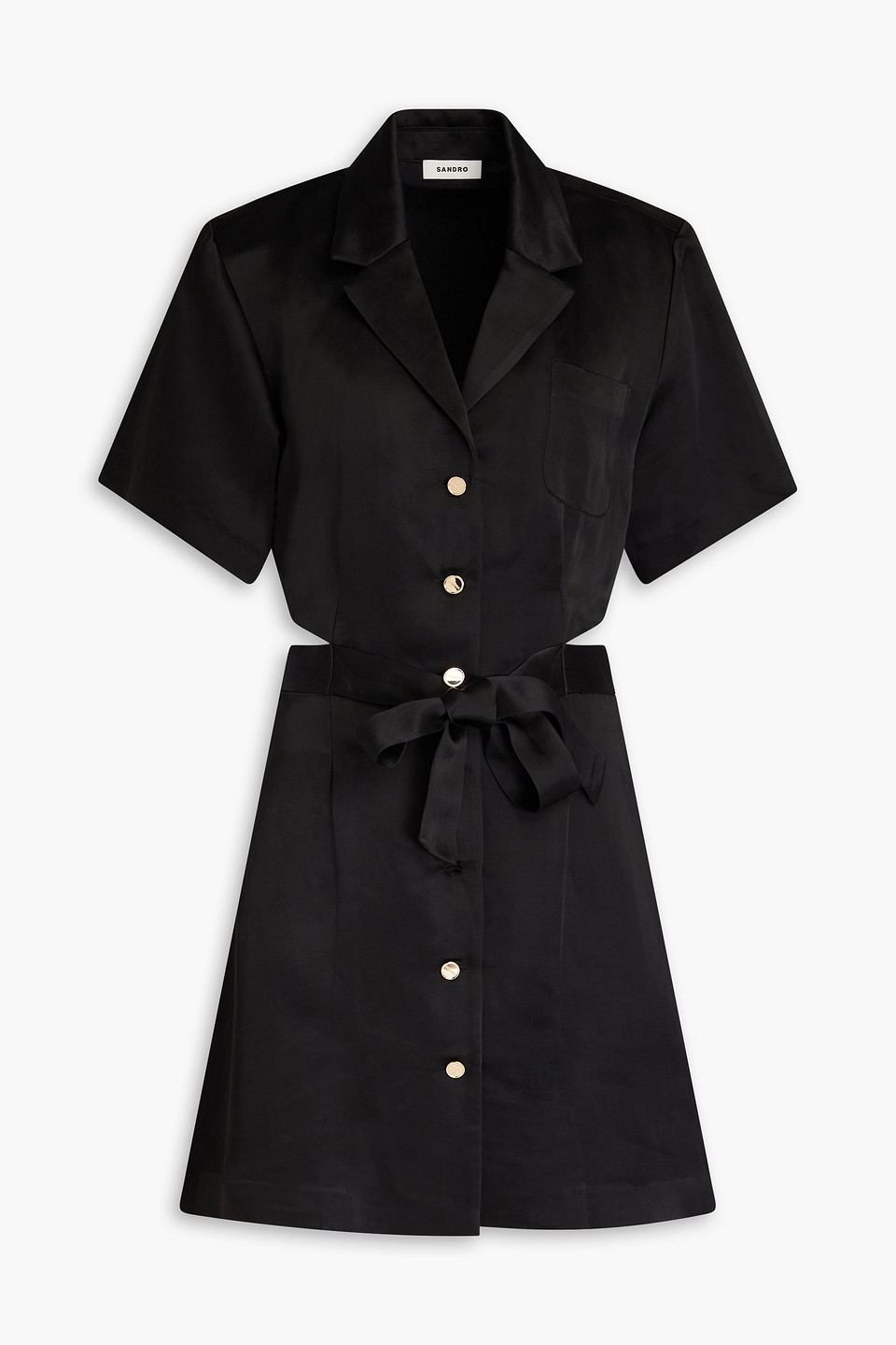 Sandro Cutout Shantung Mini Shirt Dress In Black