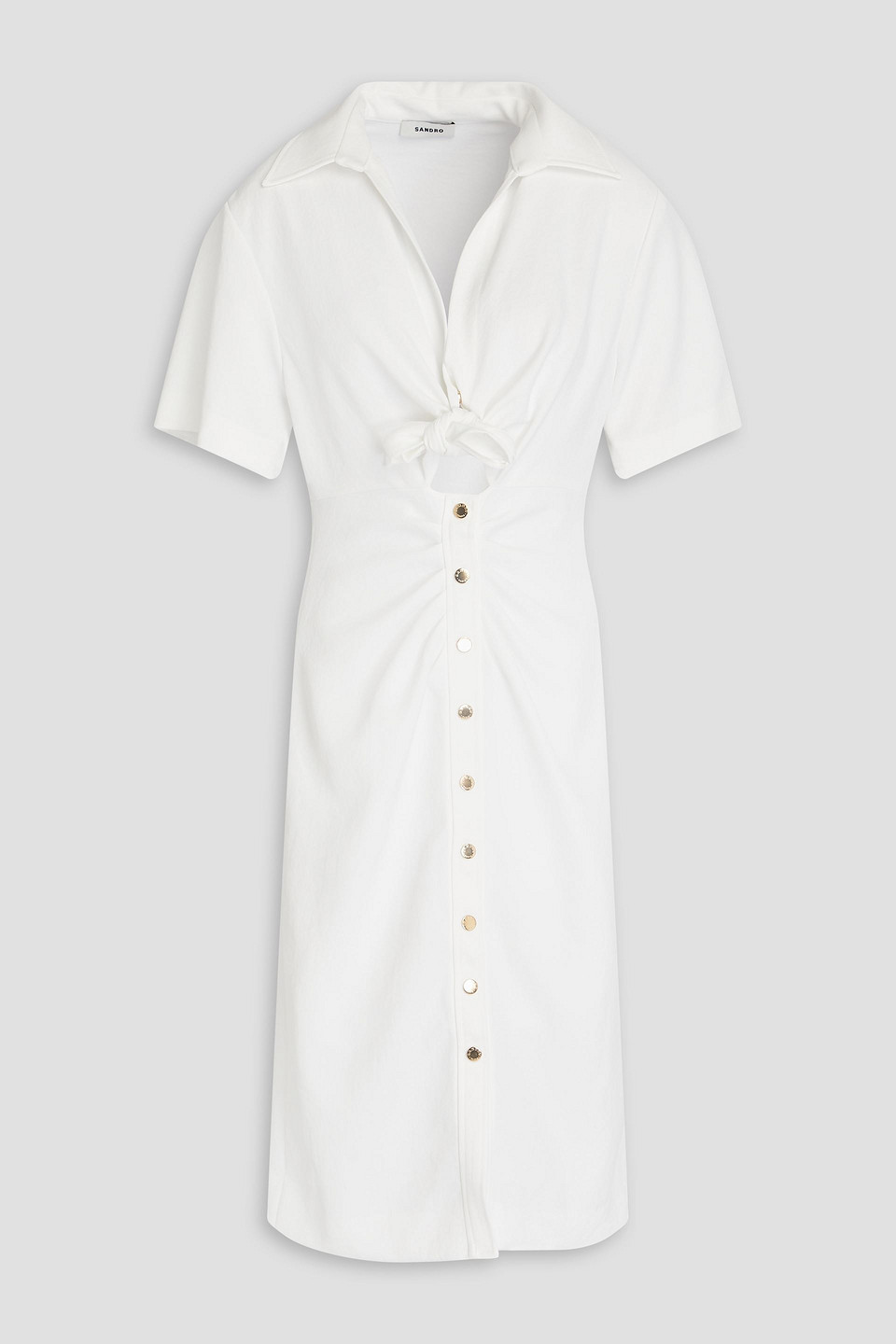 Sandro Knotted Twill Midi Shirt Dress In White