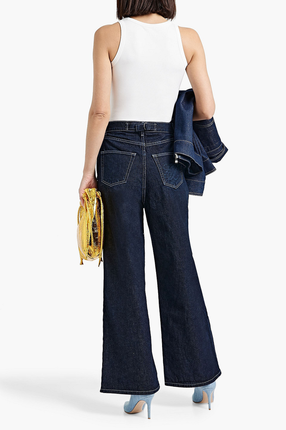 Shop Eb Denim Outpost High-rise Wide-leg Jeans In Dark Denim