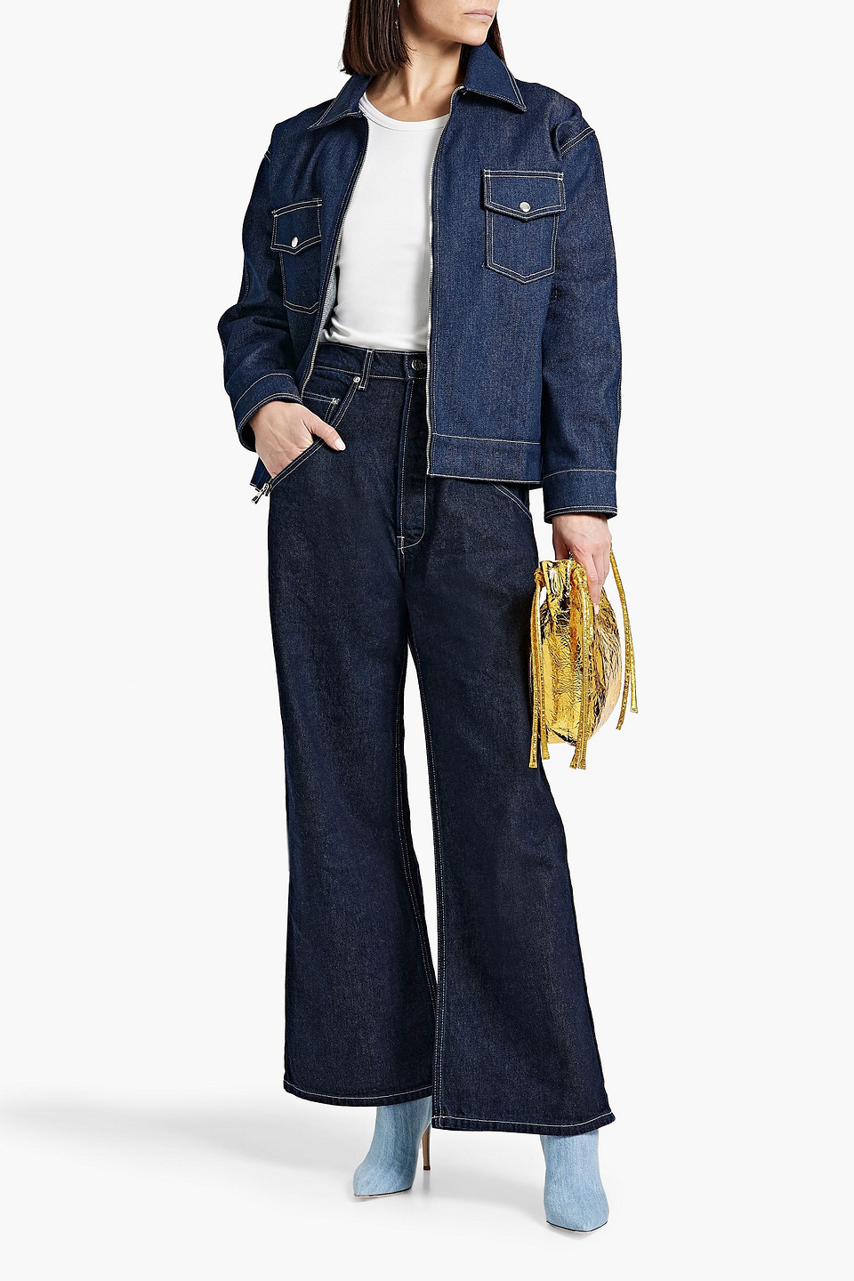 Shop Eb Denim Outpost High-rise Wide-leg Jeans In Dark Denim