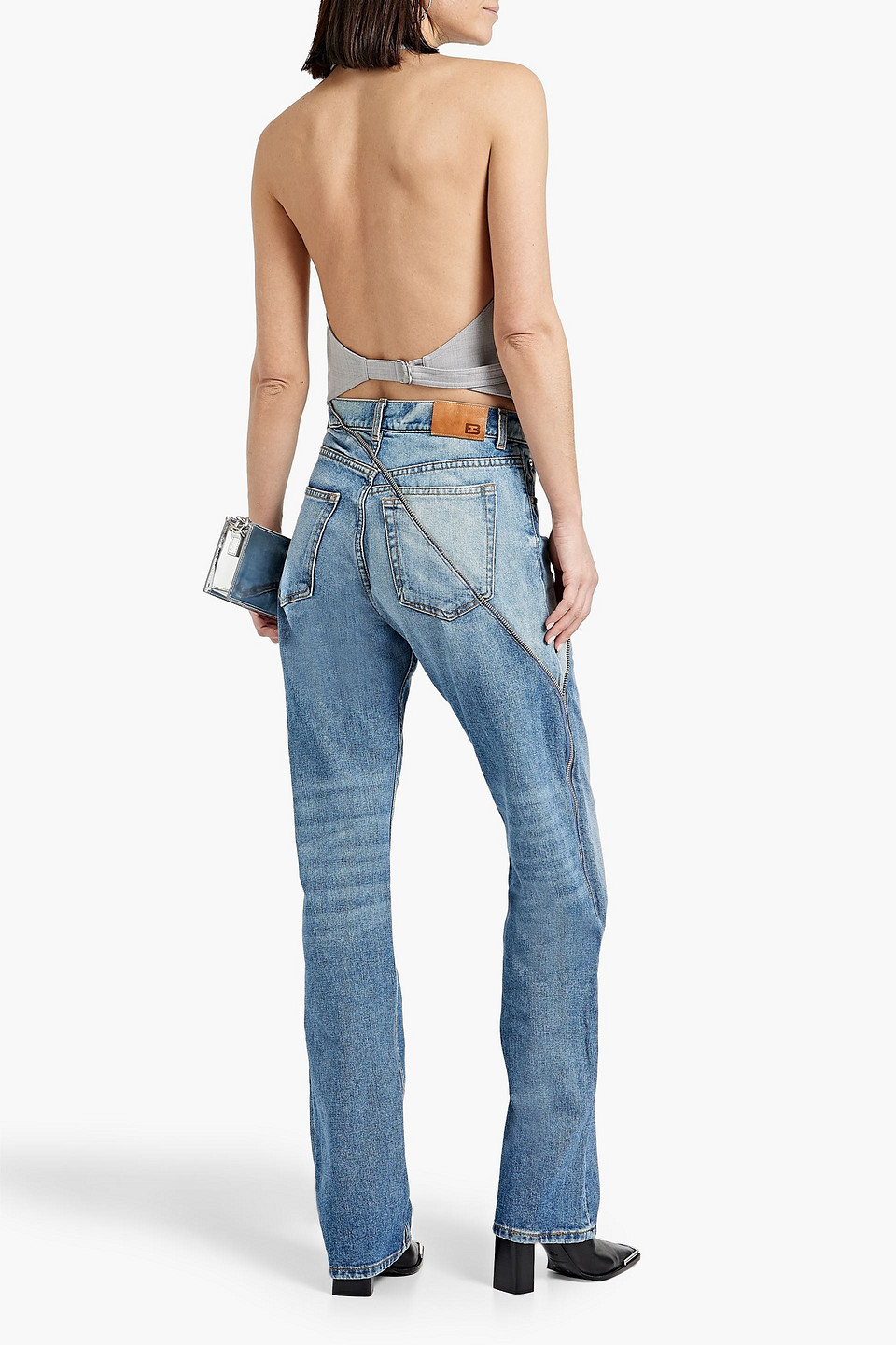 Shop Eb Denim Gemini Zip-embellished High-rise Straight-leg Jeans In Light Denim