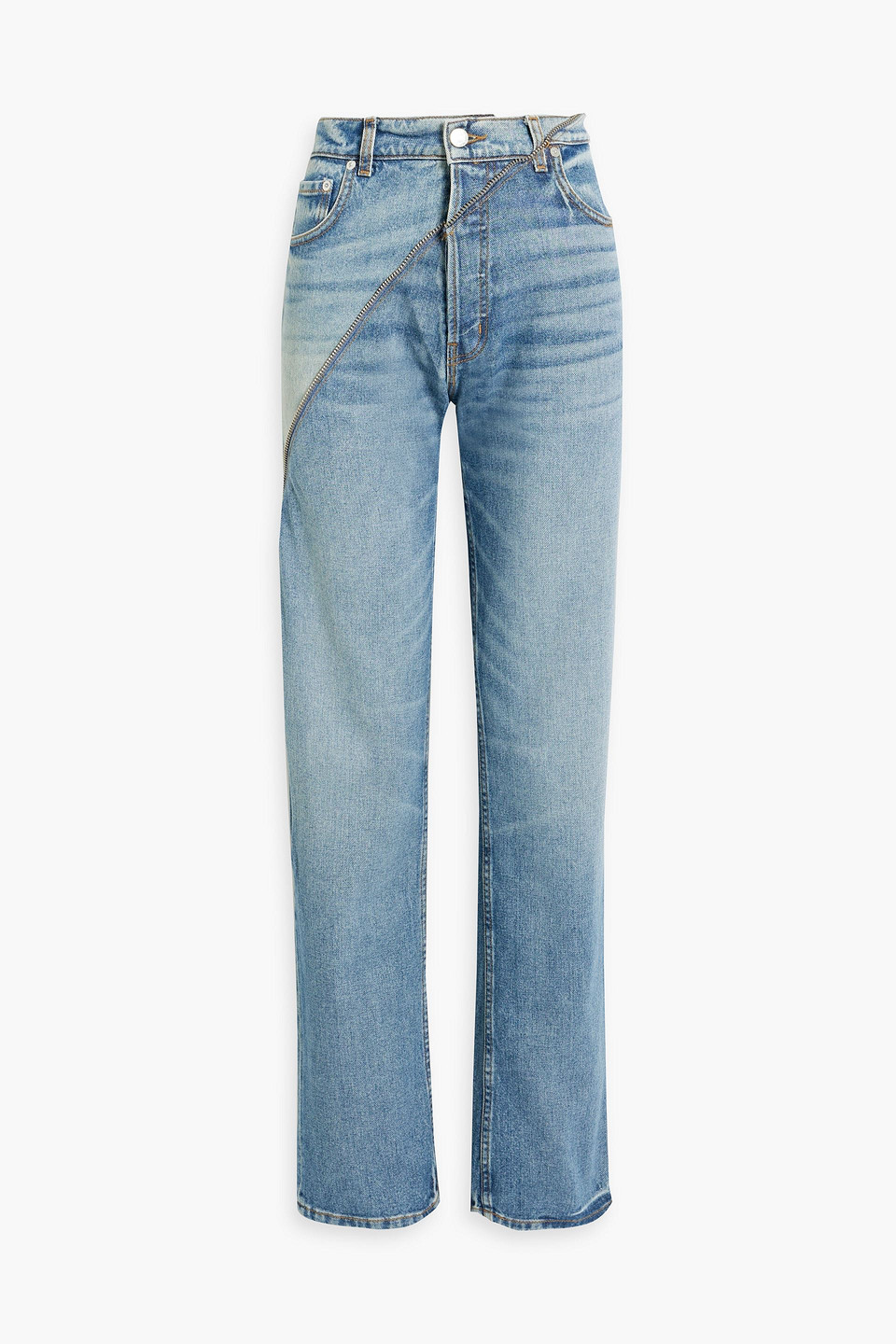 Shop Eb Denim Gemini Zip-embellished High-rise Straight-leg Jeans In Light Denim