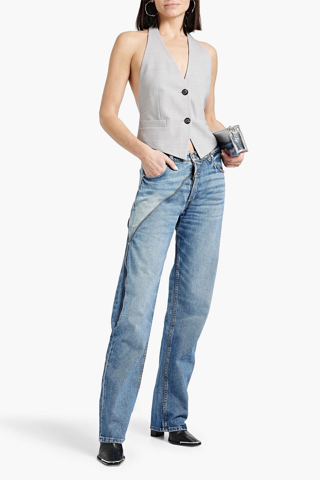 EB DENIM Gemini zip-embellished high-rise straight-leg jeans
