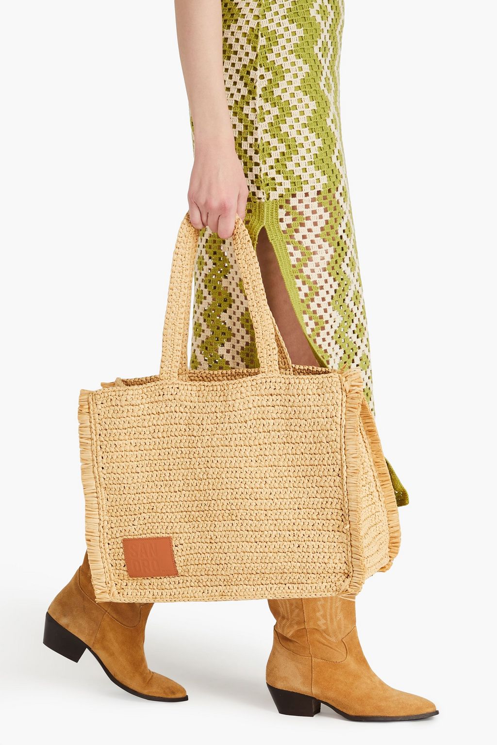 SANDRO Faux raffia tote