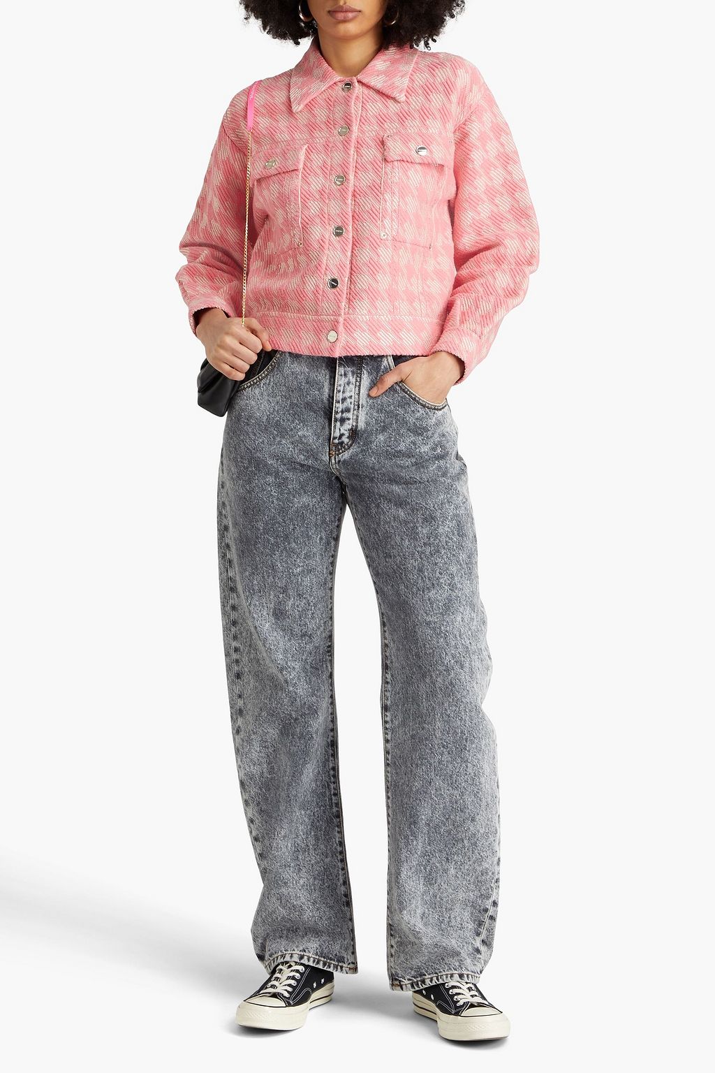 SANDRO Houndstooth cotton-blend tweed jacket