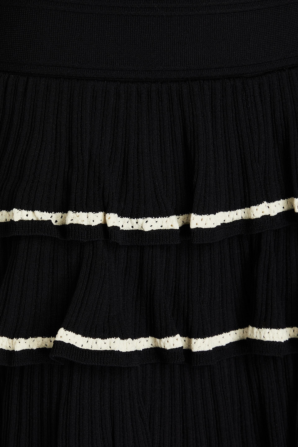 Shop Sandro Tiered Ribbed-knit Mini Skirt In Black