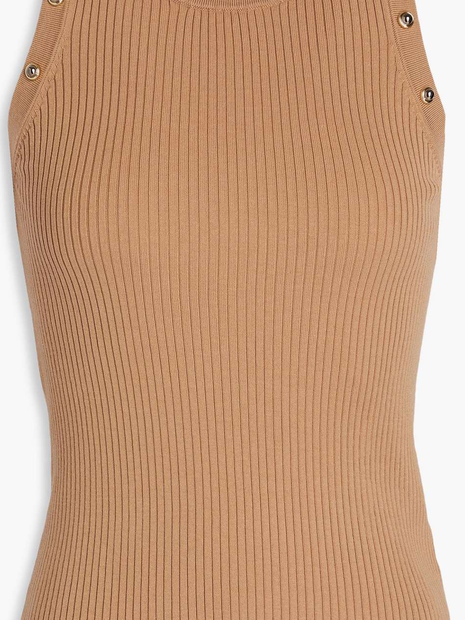 embellished ribbed lyocell-blend top