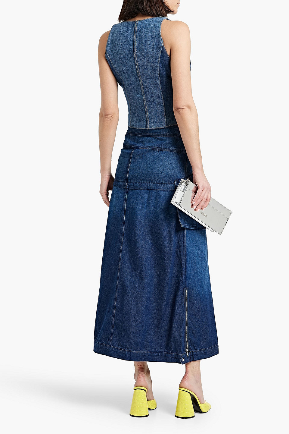 Shop Eb Denim Smoke Convertible Denim Midi Skirt In Dark Denim