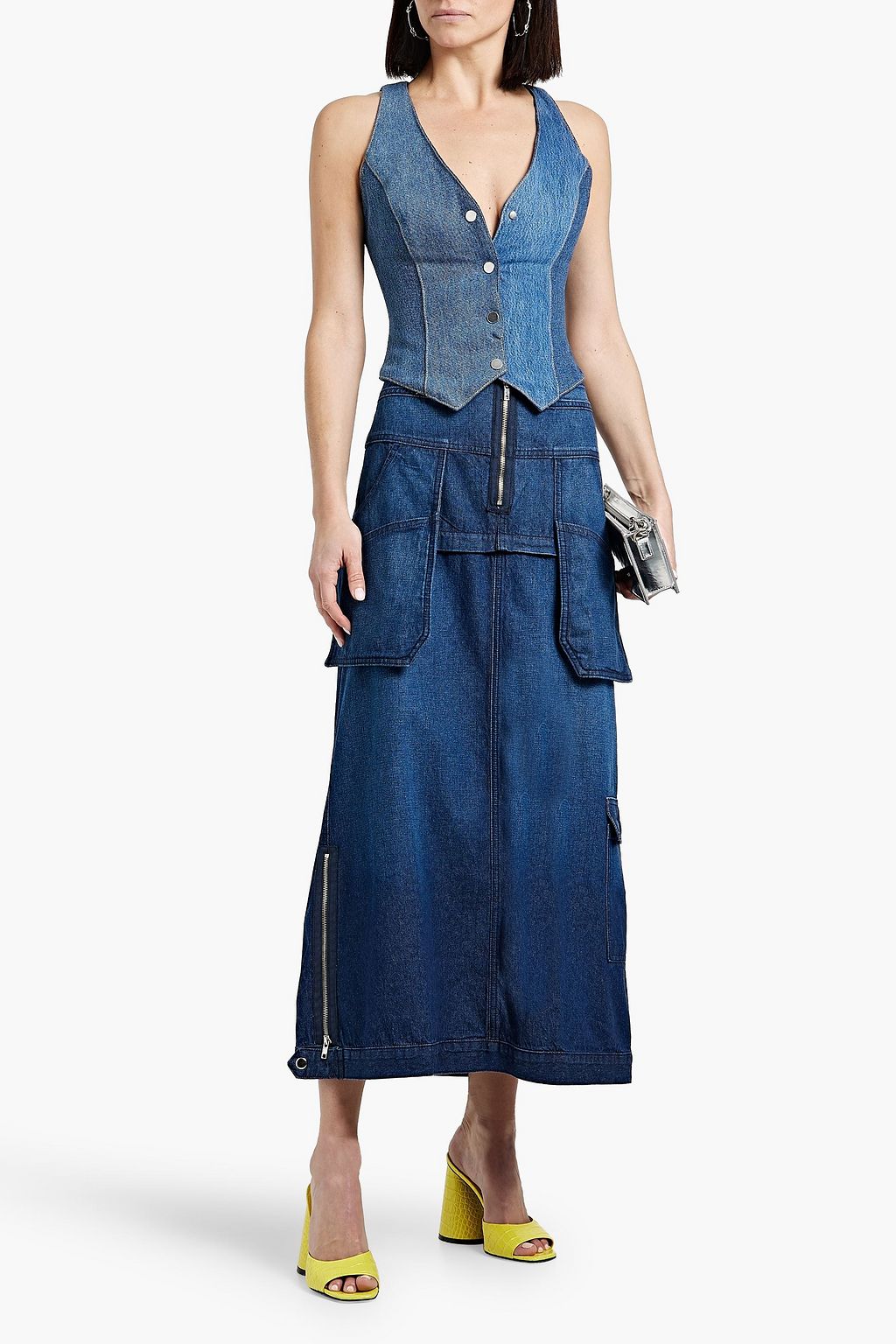 EB DENIM Smoke convertible denim midi skirt | THE OUTNET