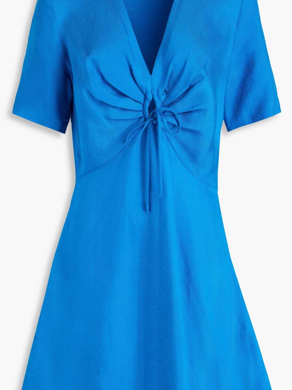 bow-detailed ruched twill mini dress
