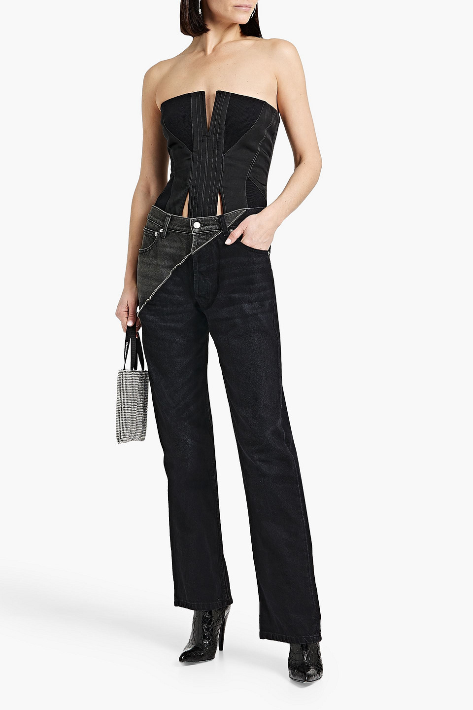 Shop Eb Denim Gemini Zip-embellished High-rise Straight-leg Jeans In Black