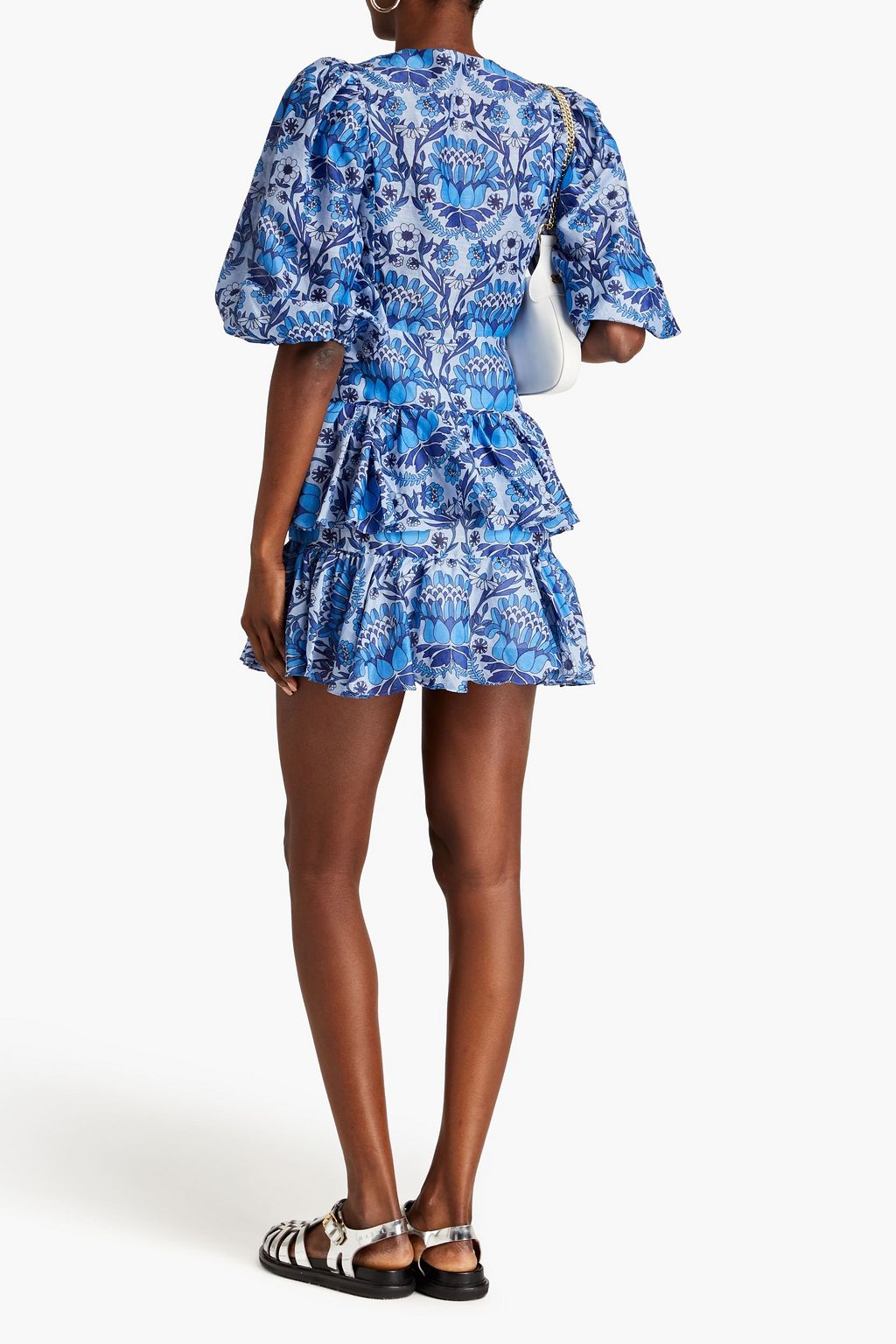 SANDRO Tiered printed linen-blend gauze mini dress