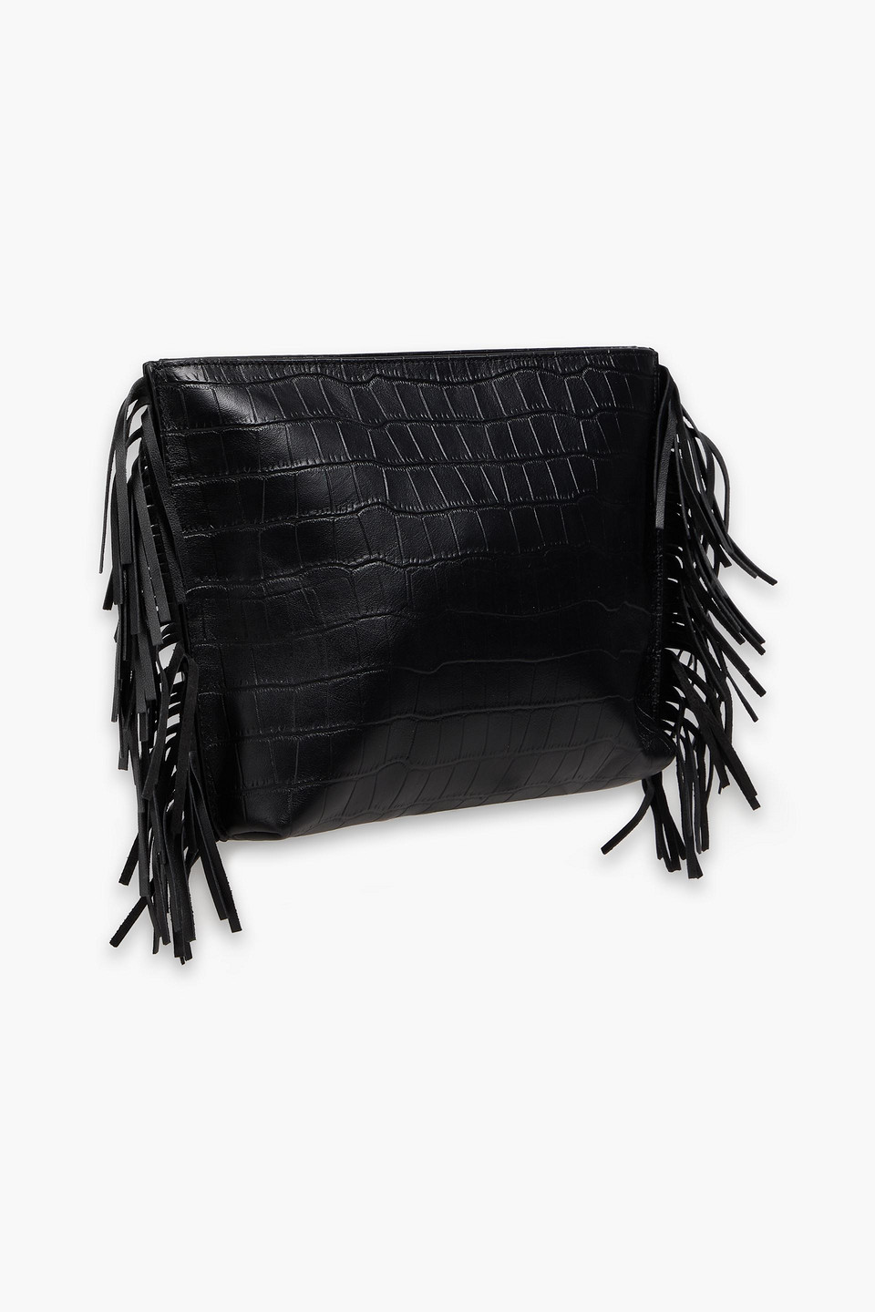 MAJE FRINGED CROC-EFFECT LEATHER POUCH