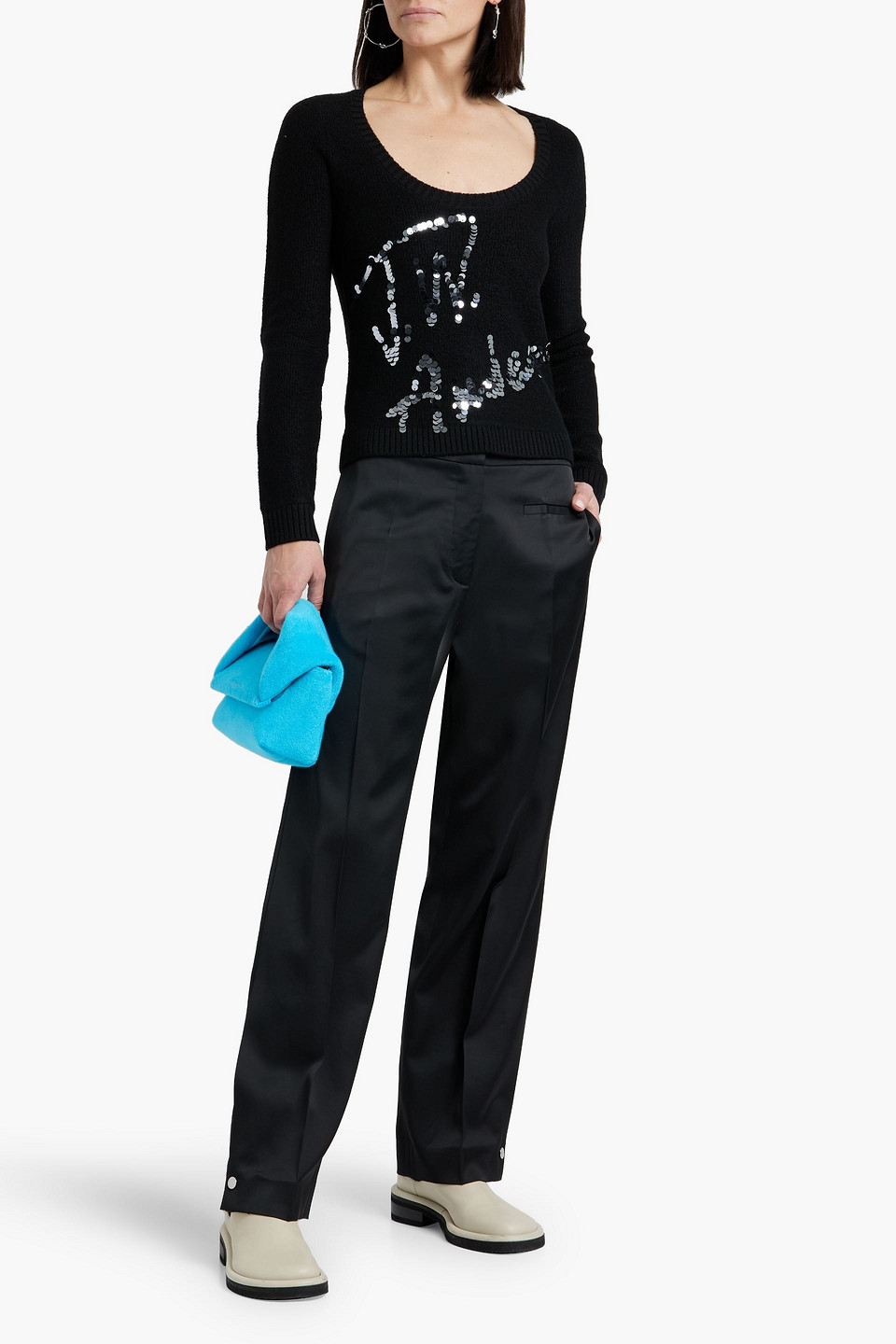 Jw Anderson Sequin-embellished Wool-blend Sweater In Black