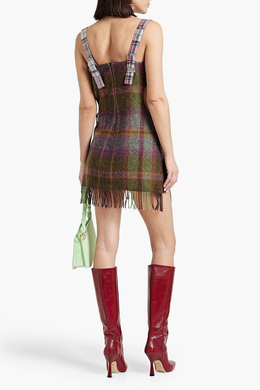 RAVE REVIEW Yaam cutout checked wool-felt mini dress