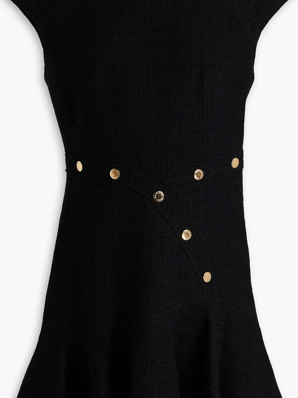 fluted button-embellished tweed mini dress