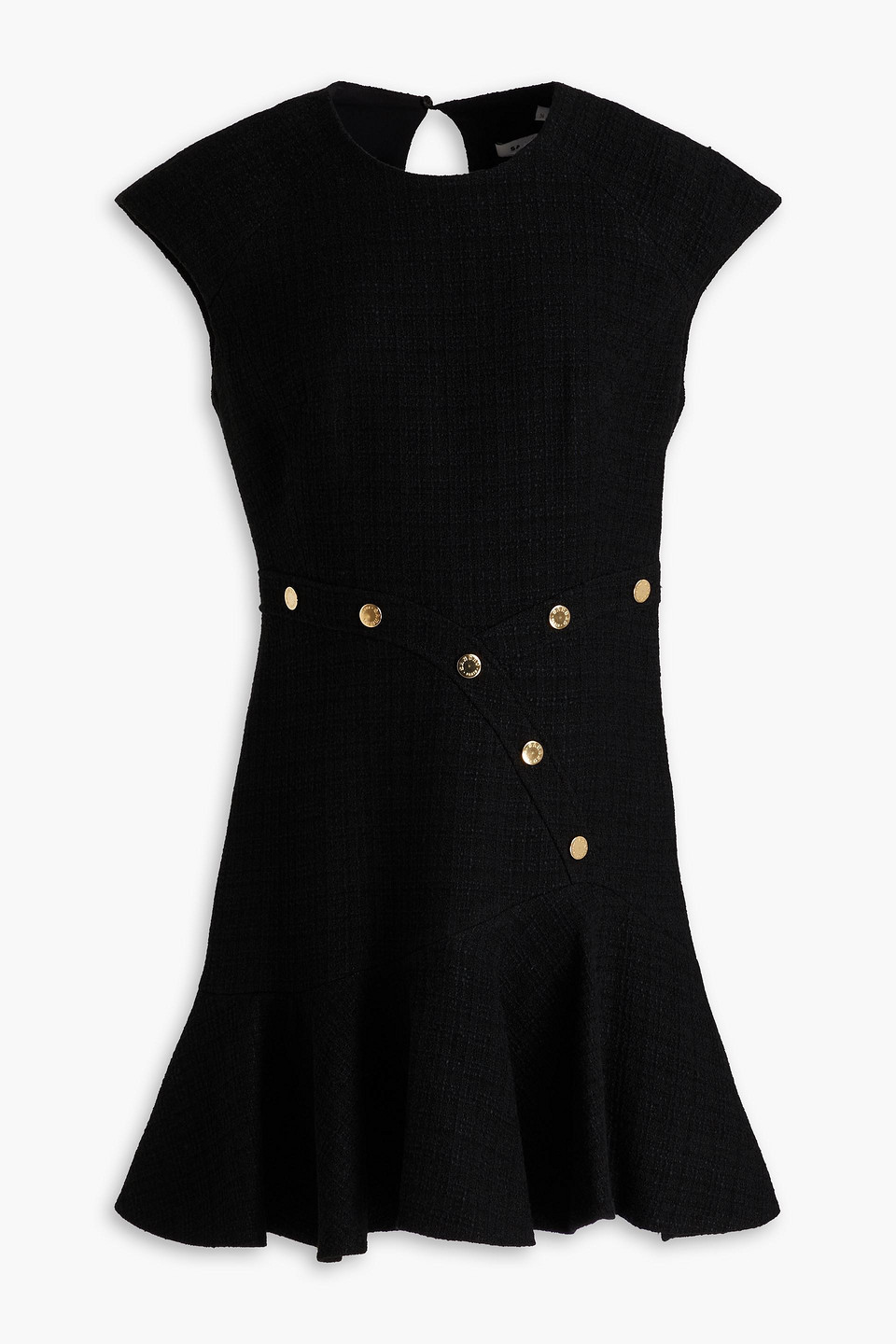 Sandro Fluted Button-embellished Tweed Mini Dress In Black