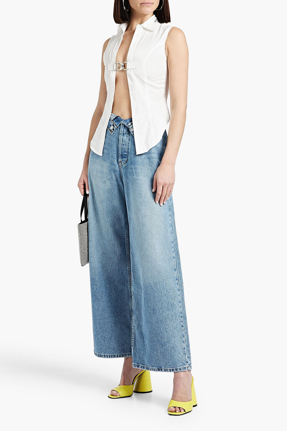 Shop Eb Denim Madison High-rise Wide-leg Jeans In Mid Denim