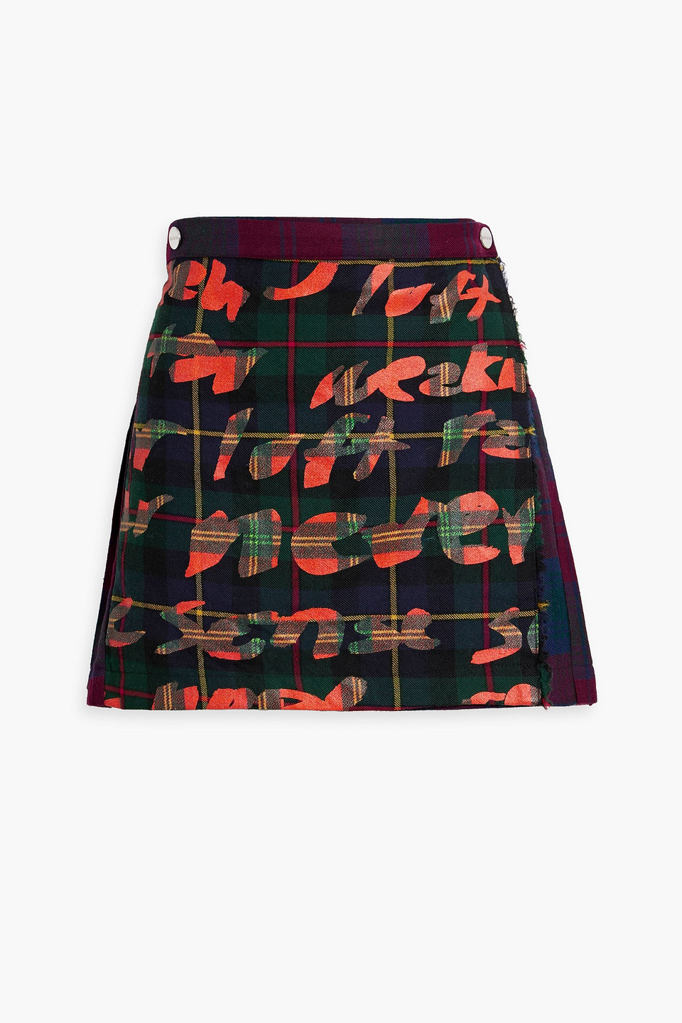 Pleated printed wool mini skirt