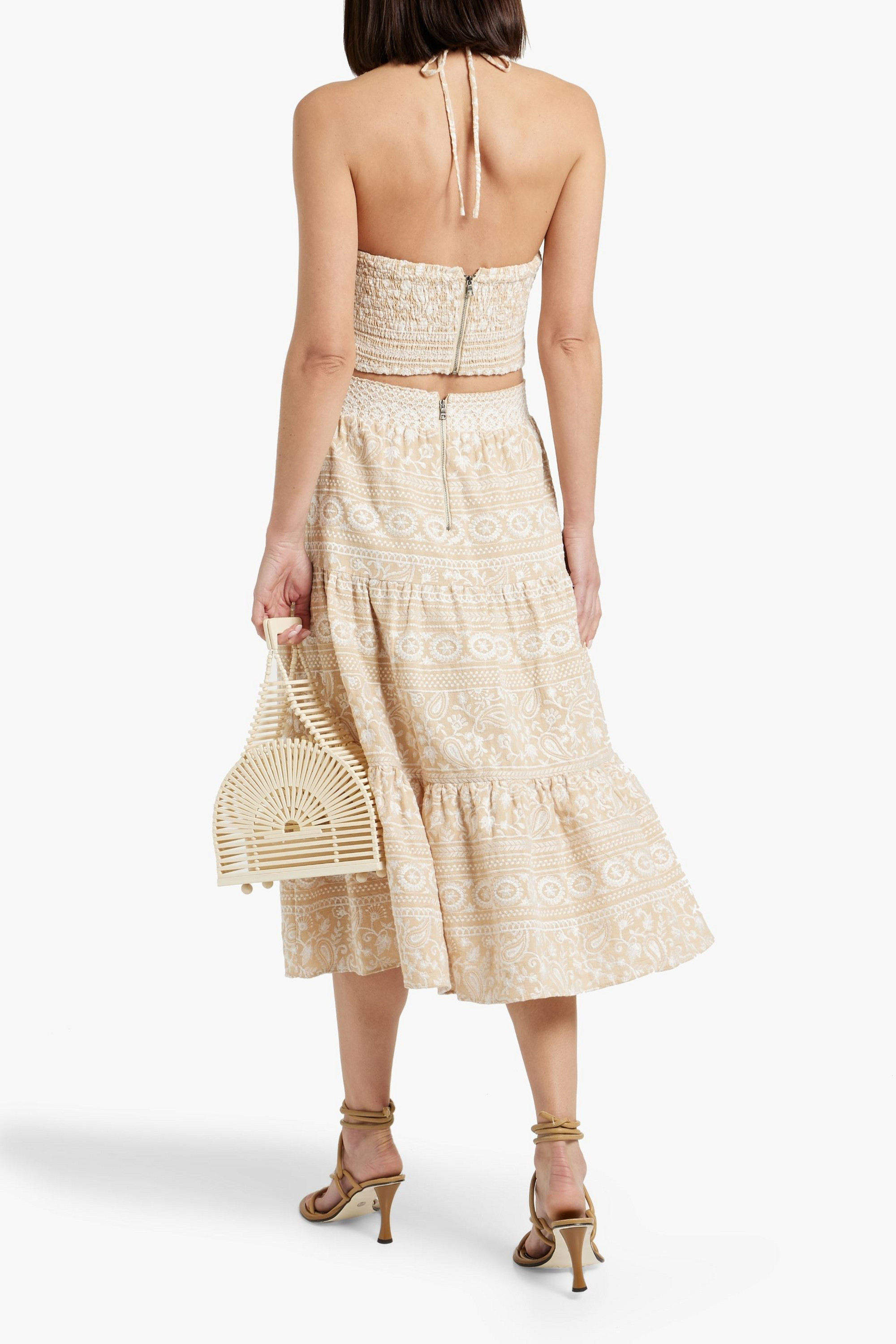 alice + olivia Reise tiered embroidered cotton midi skirt thumbnail