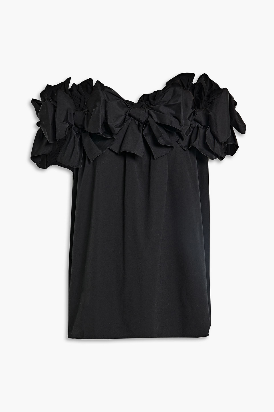 CAROLINA HERRERA OFF-THE-SHOULDER BOW-DETAILED COTTON-BLEND POPLIN TOP