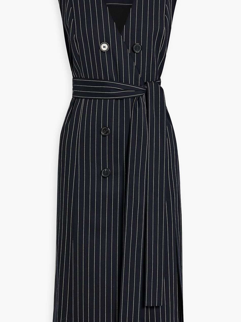 double-breasted pinstriped wool-blend twill midi dress