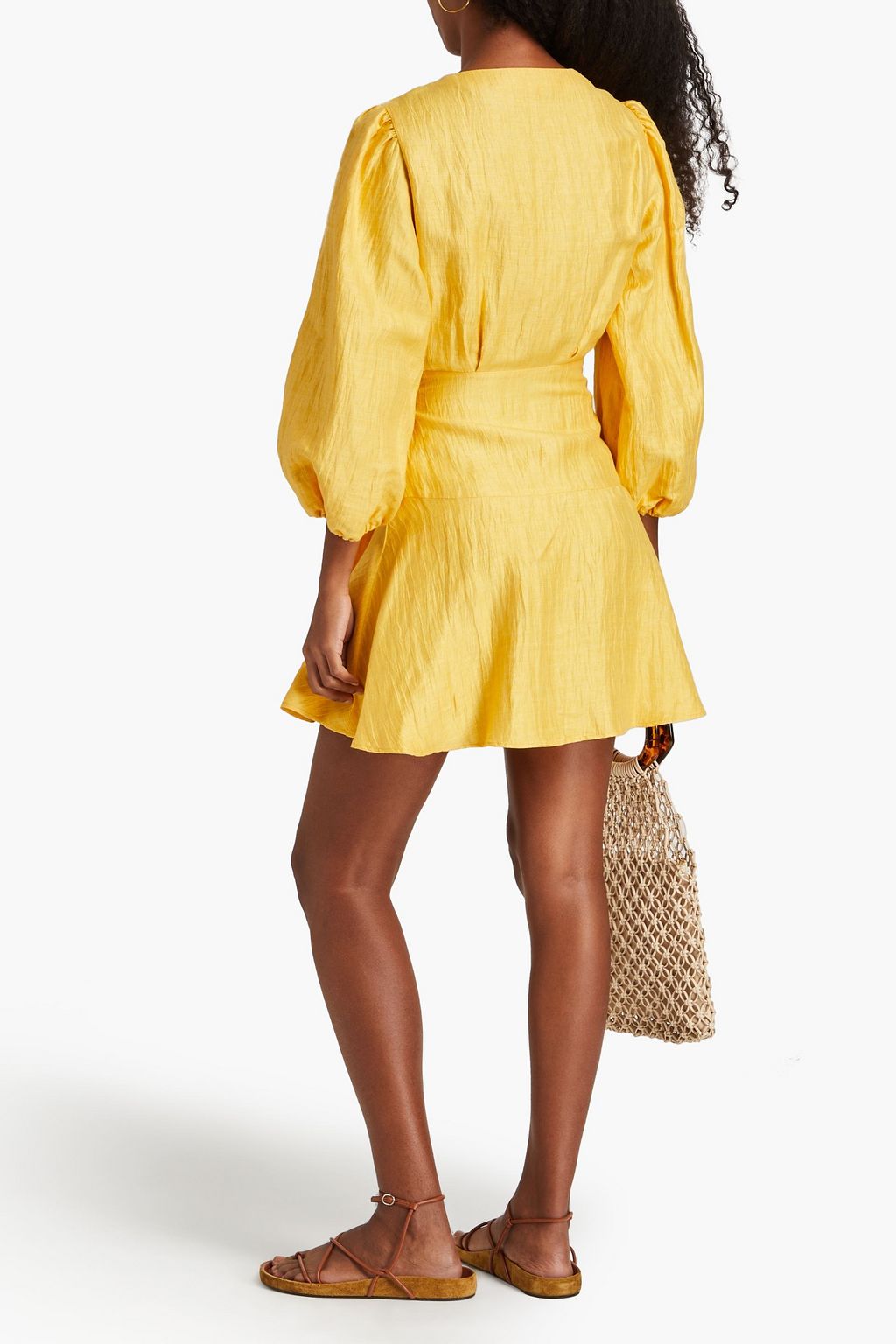 MAJE Crinkled linen-blend mini wrap dress