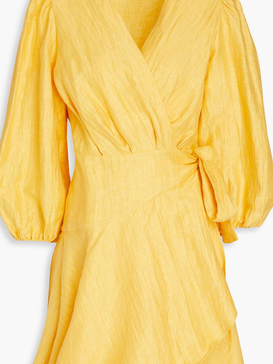 crinkled linen-blend mini wrap dress