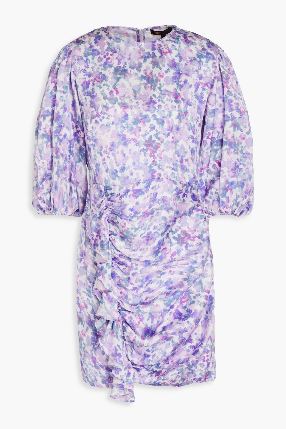 Maje Ruffled Satin Mini Dress In Fliederfarben