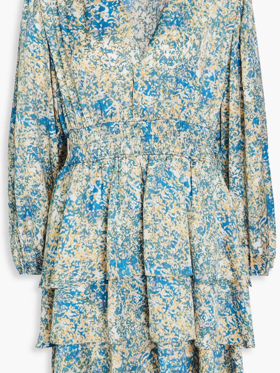 tiered printed satin mini dress
