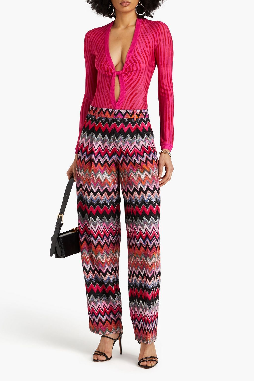 MISSONI かぎ針編みニット ワイドレッグパンツ メタリック