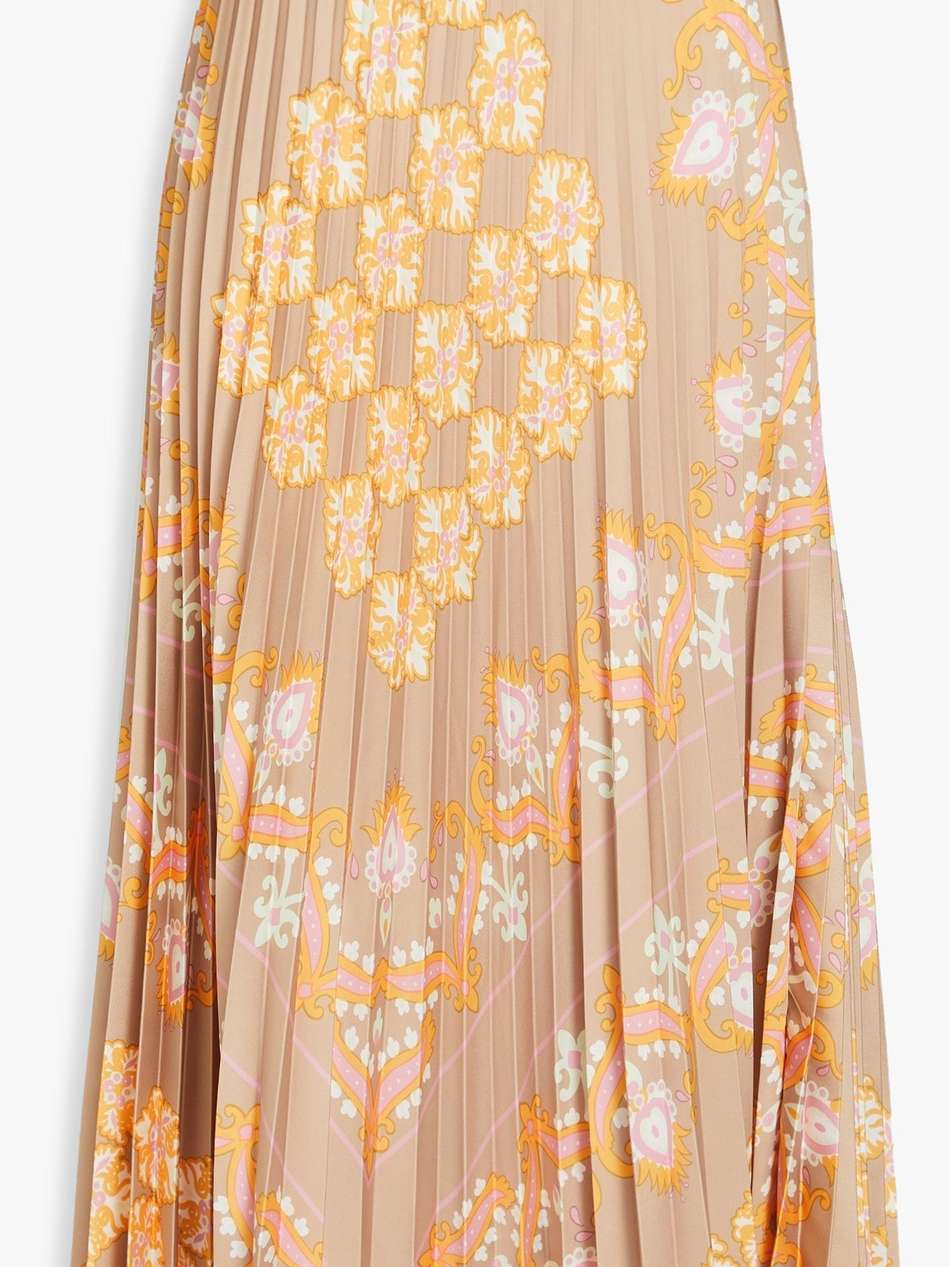 pleated printed satin midi skirt