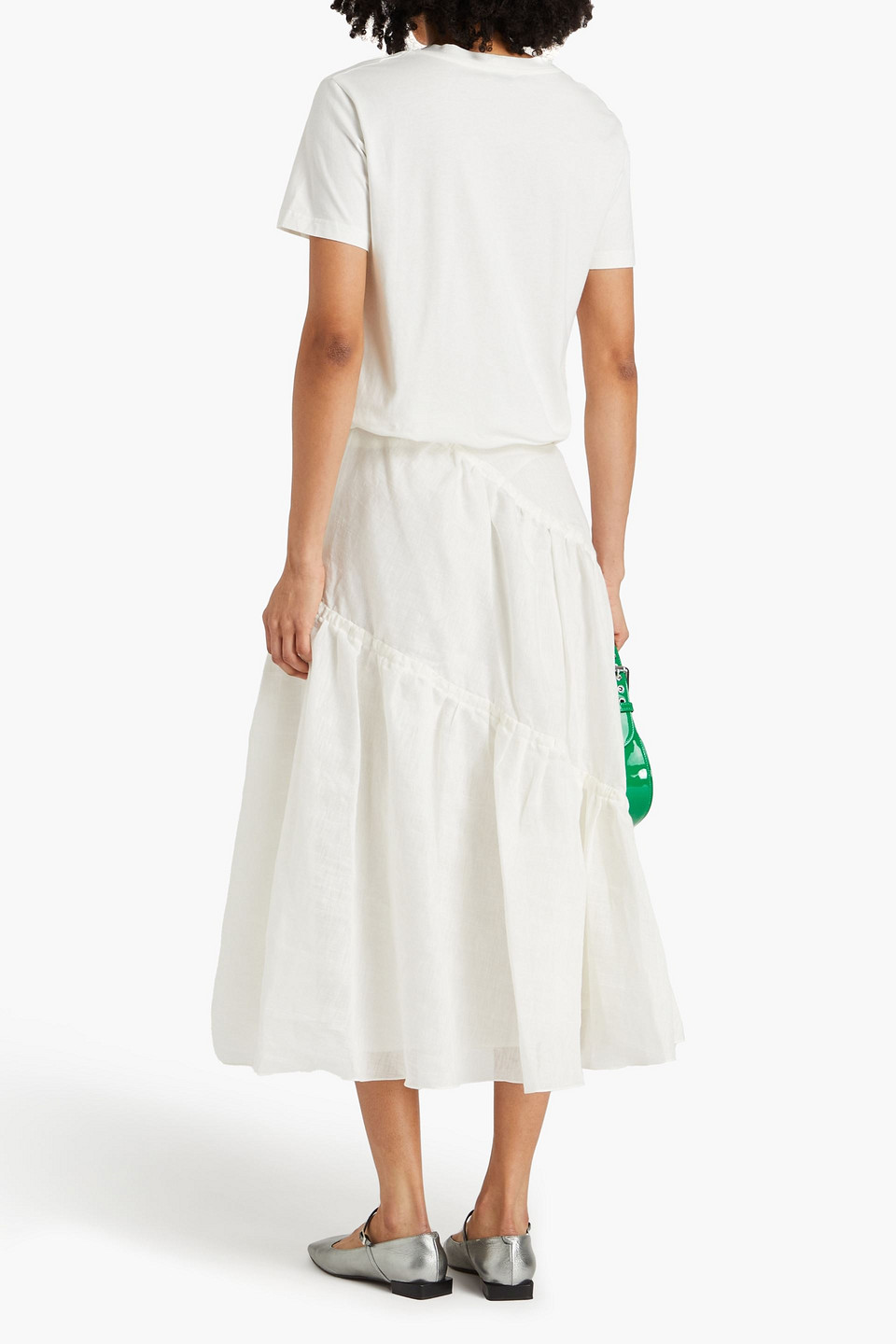 SANDRO TIERED LINEN-BLEND GAUZE MIDI SKIRT