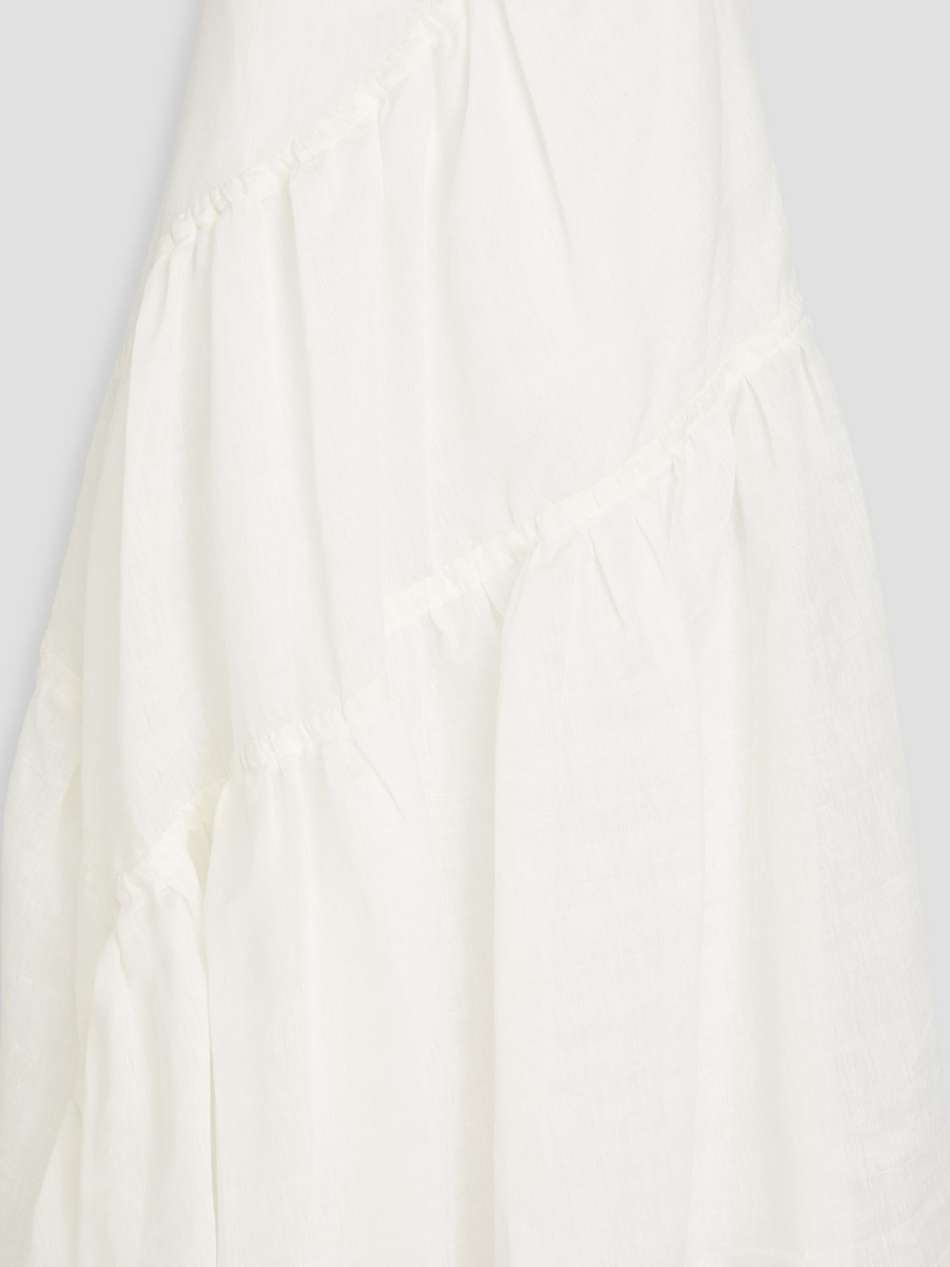 tiered linen-blend gauze midi skirt