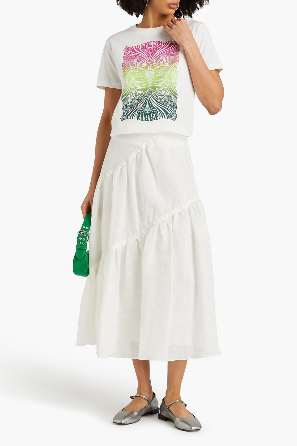 SANDRO TIERED LINEN-BLEND GAUZE MIDI SKIRT
