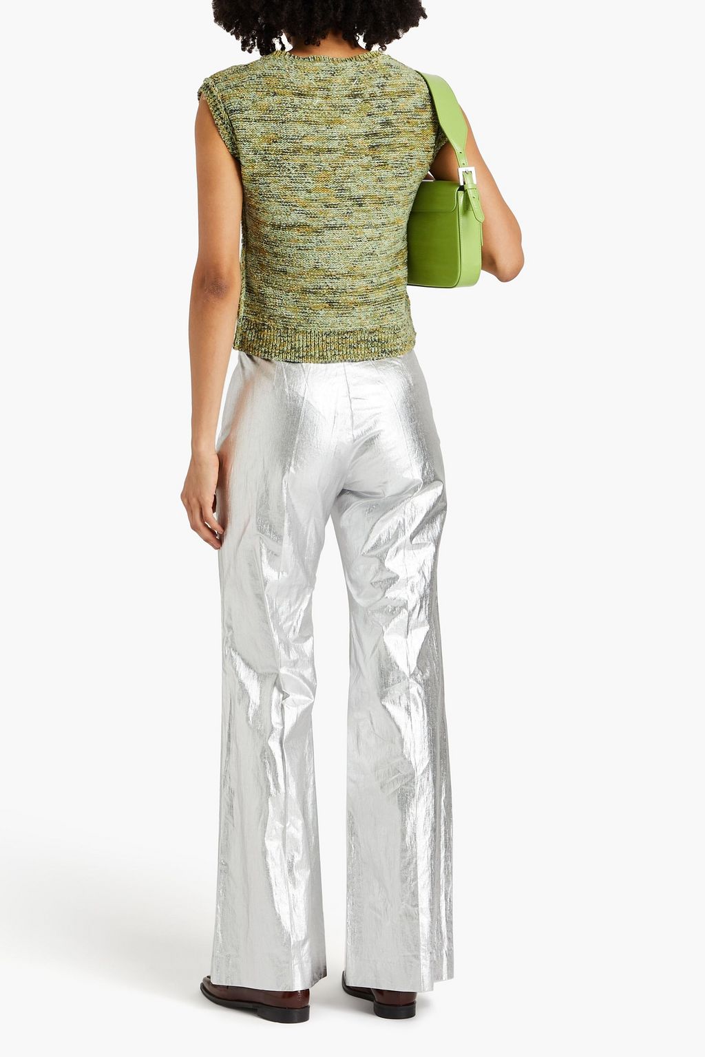 SANDRO Metallic coated canvas wide-leg pants