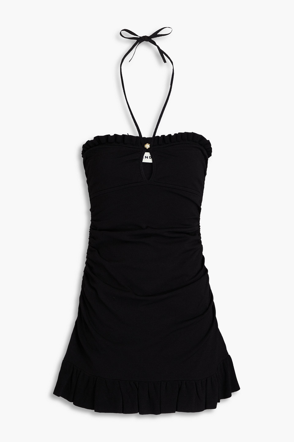 Sandro Lille Ruffled Crochet-knit Halterneck Mini Dress In Black | ModeSens