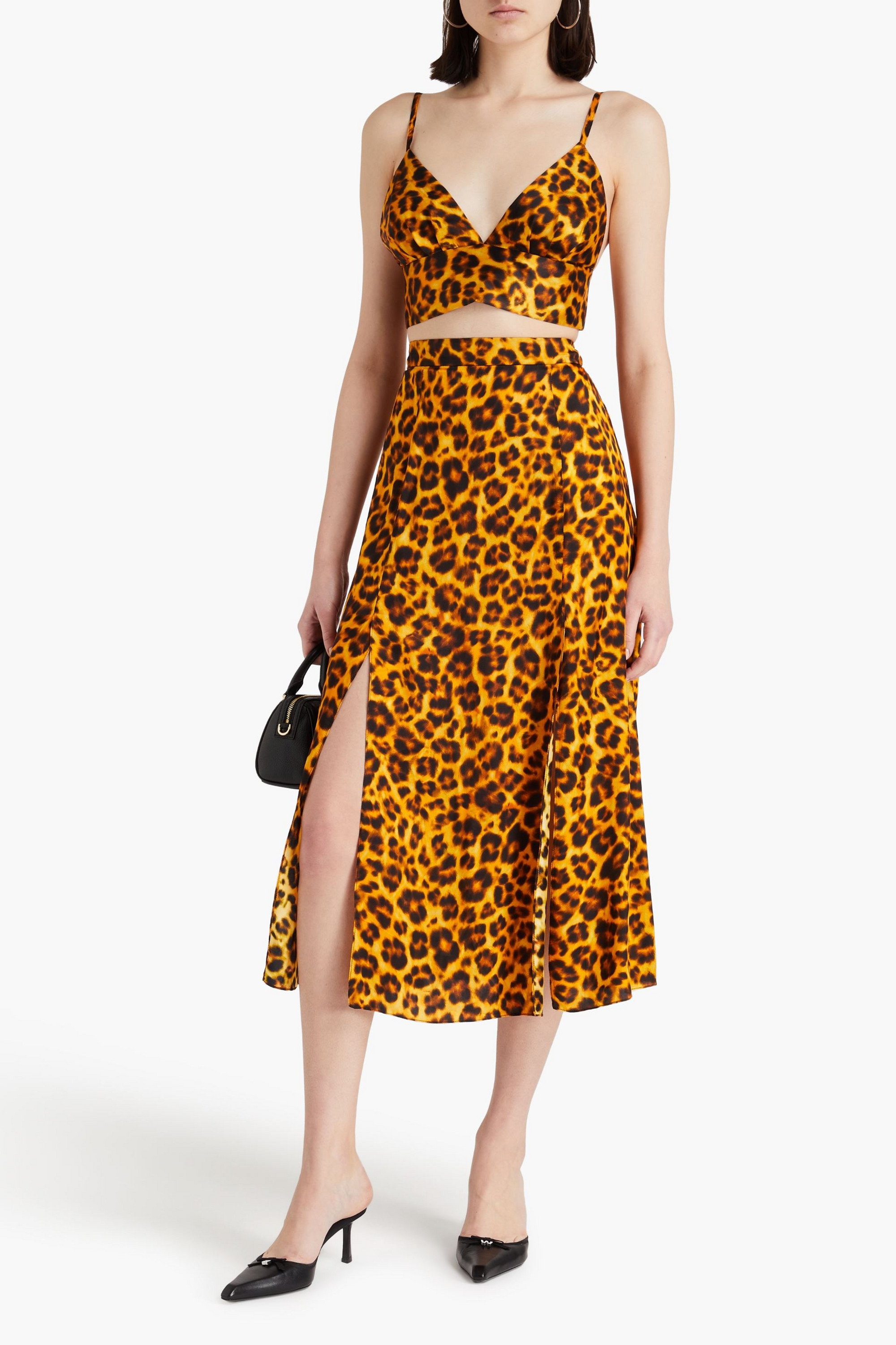 SANDRO Leopard-print satin midi skirt