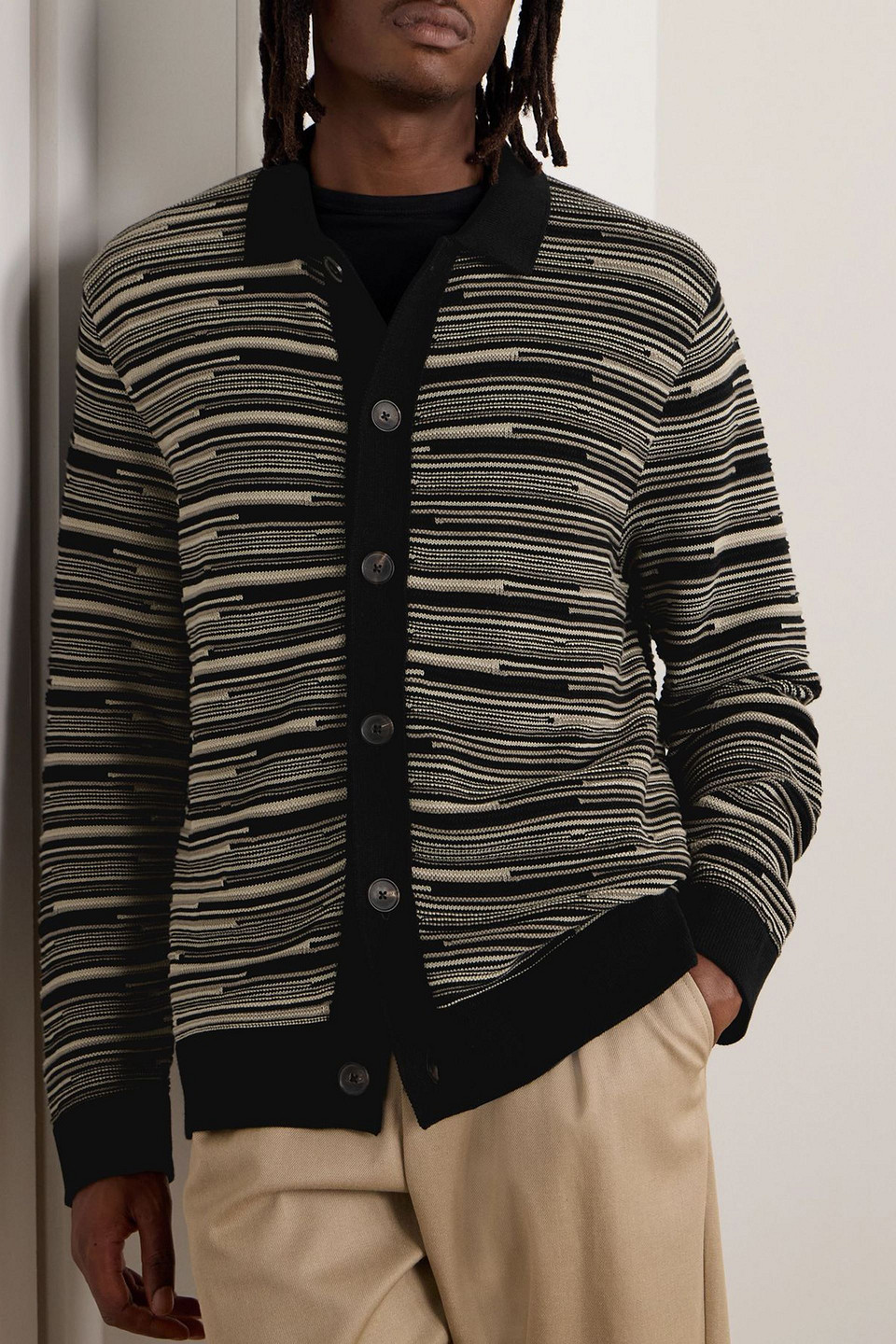  Mr P. - Gestreifter Cardigan Aus Baumwolle - Schwarz - M 