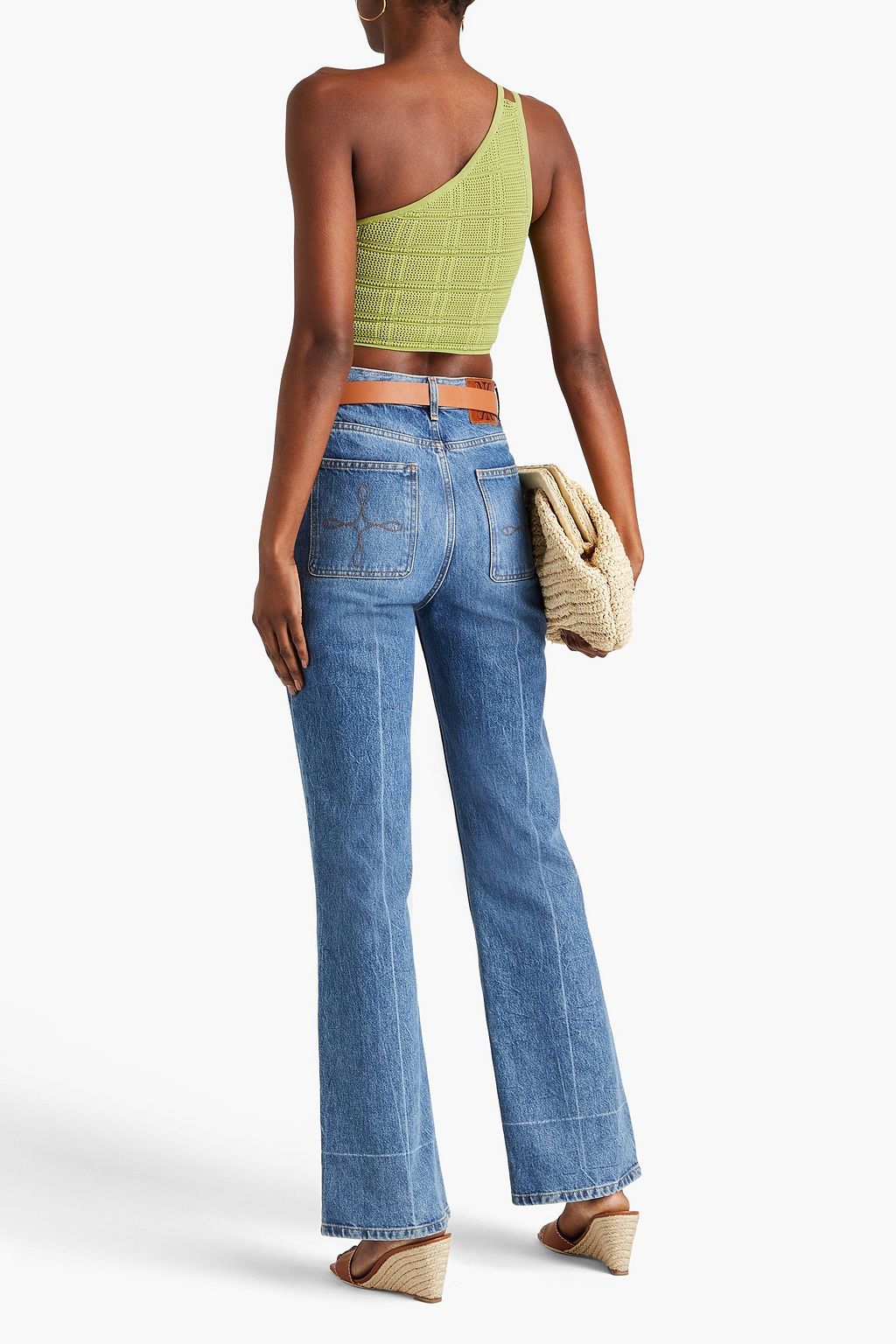 SANDRO One-shoulder cropped embellished crochet top