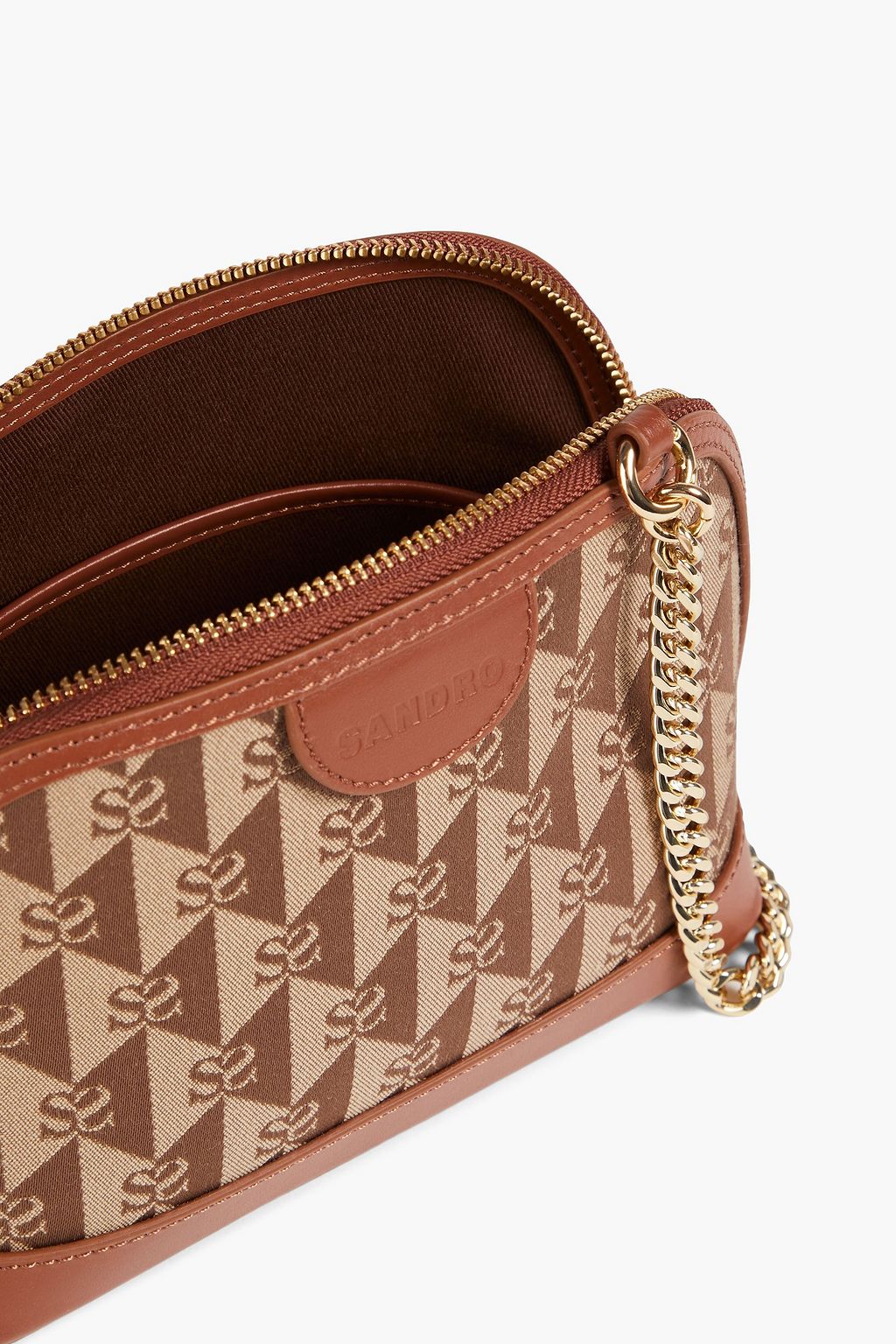 SANDRO Crossbody Bag aus Jacquard mit Lederbesatz