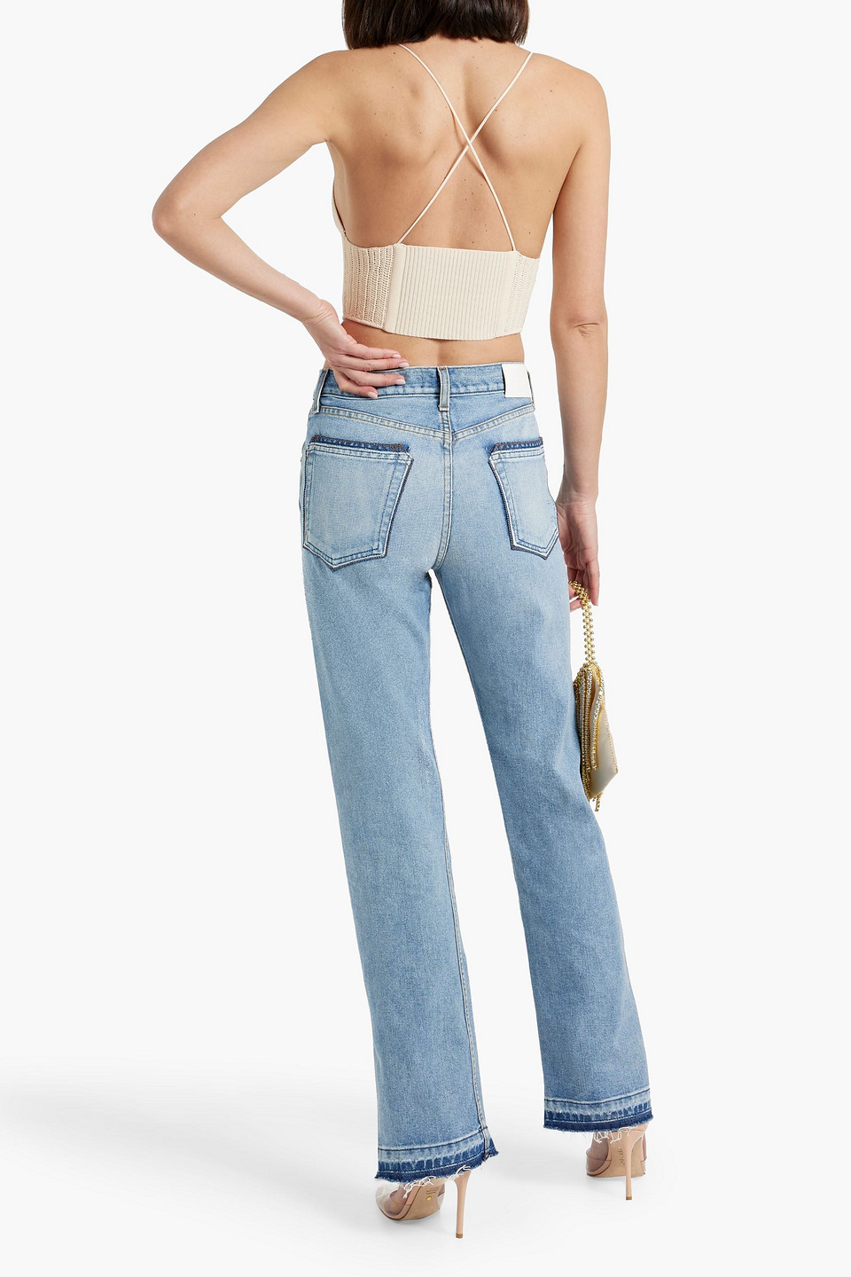 Shop Eb Denim Frayed High-rise Straight-leg Jeans In Light Denim