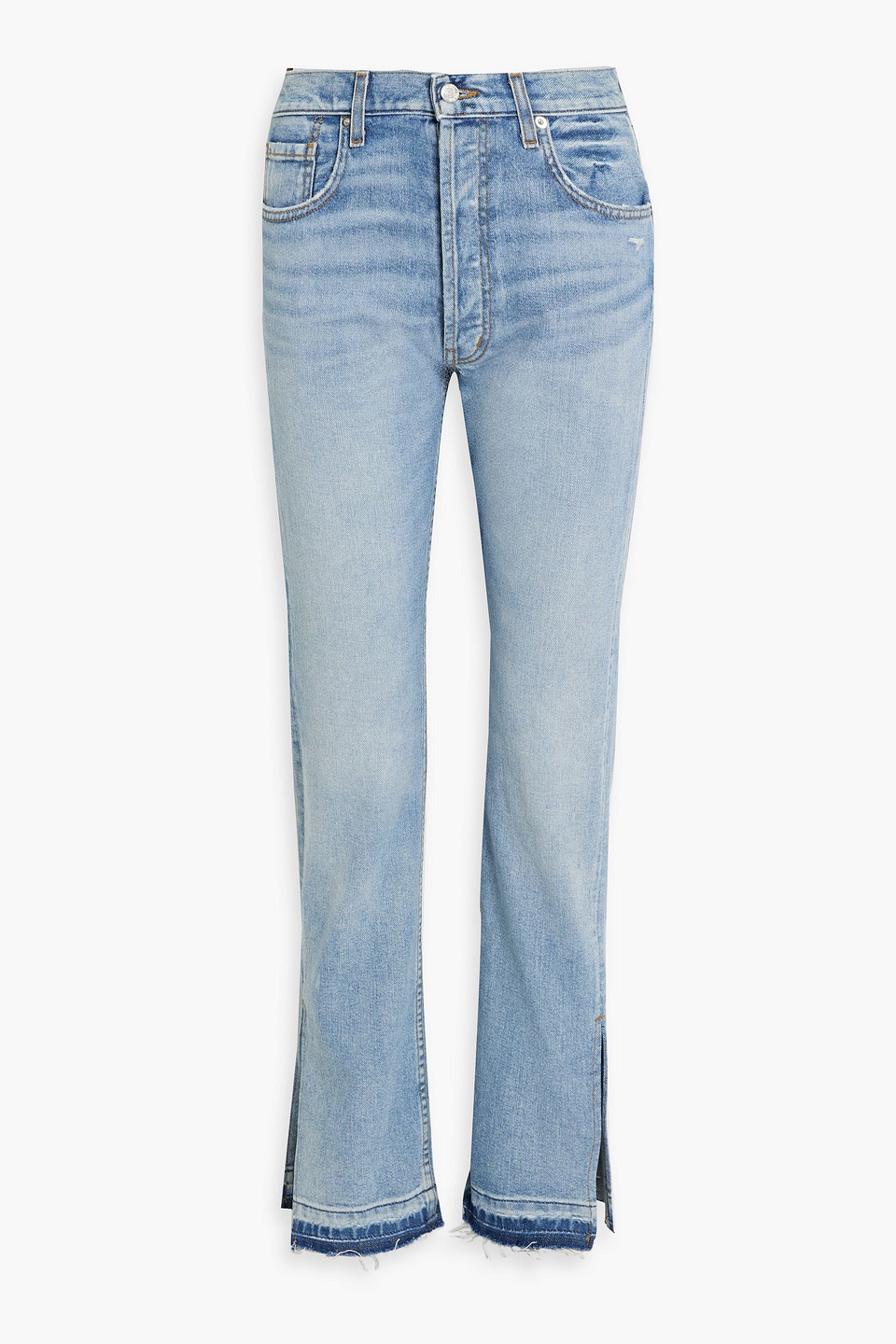 Shop Eb Denim Frayed High-rise Straight-leg Jeans In Light Denim