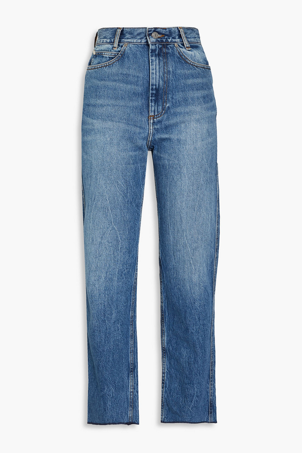 Sandro Faded High-rise Straight-leg Jeans In Mid Denim