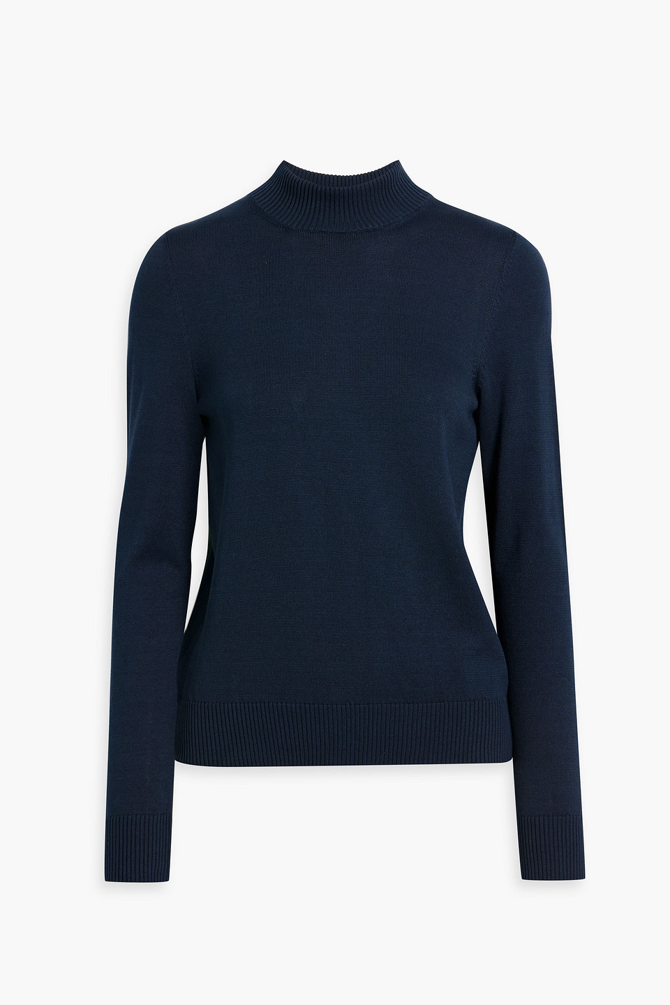 Oscar De La Renta Satin-paneled Floral-print Cotton Turtleneck Sweater In Navy