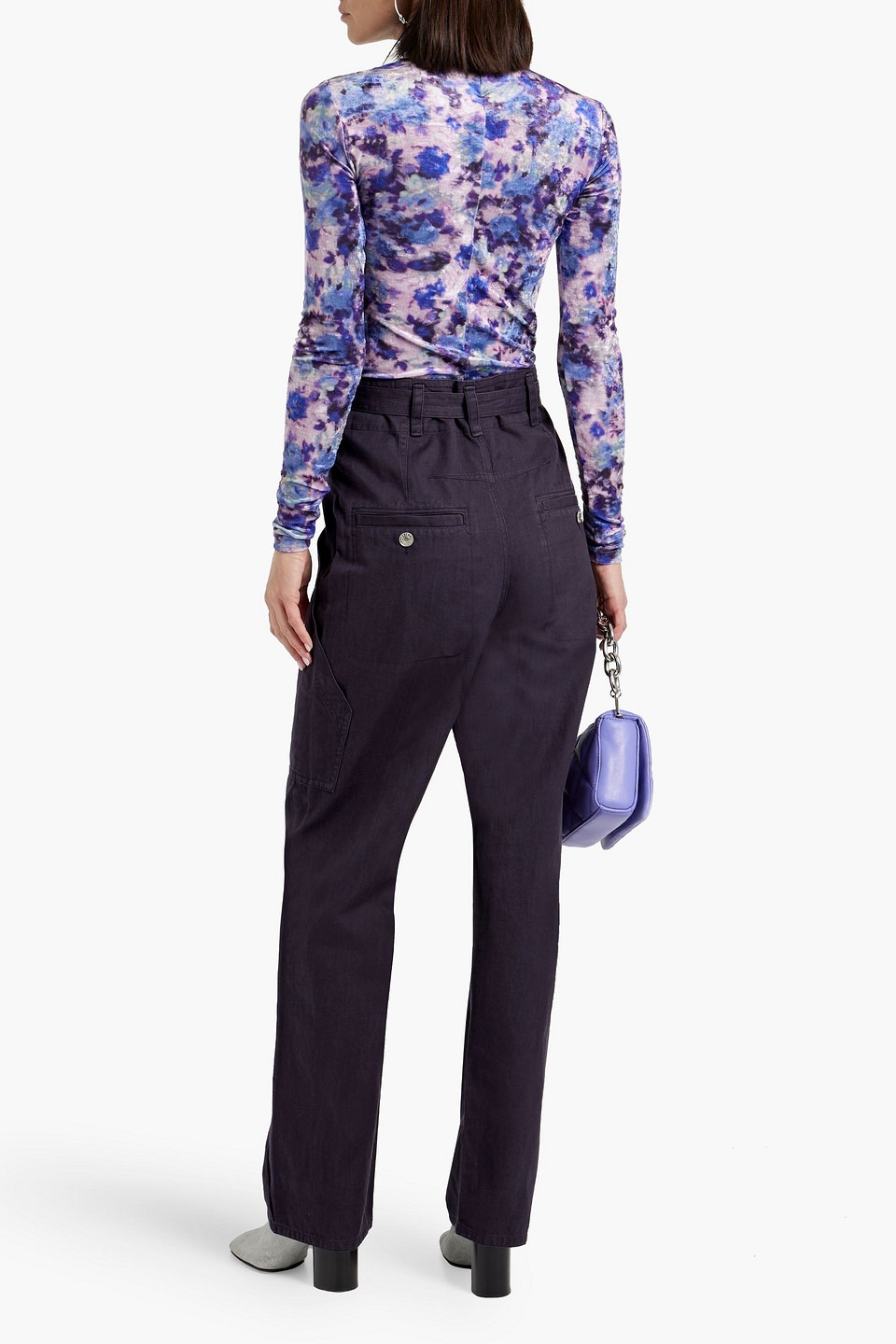 Shop Marant Etoile Belted Cotton And Linen-blend Canvas Straight-leg Pants In Dark Purple