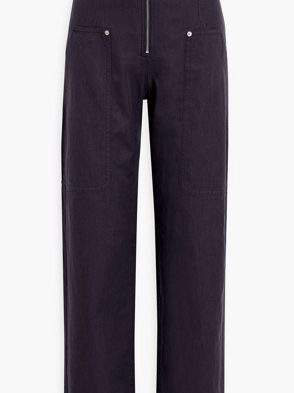 belted cotton and linen-blend canvas straight-leg pants