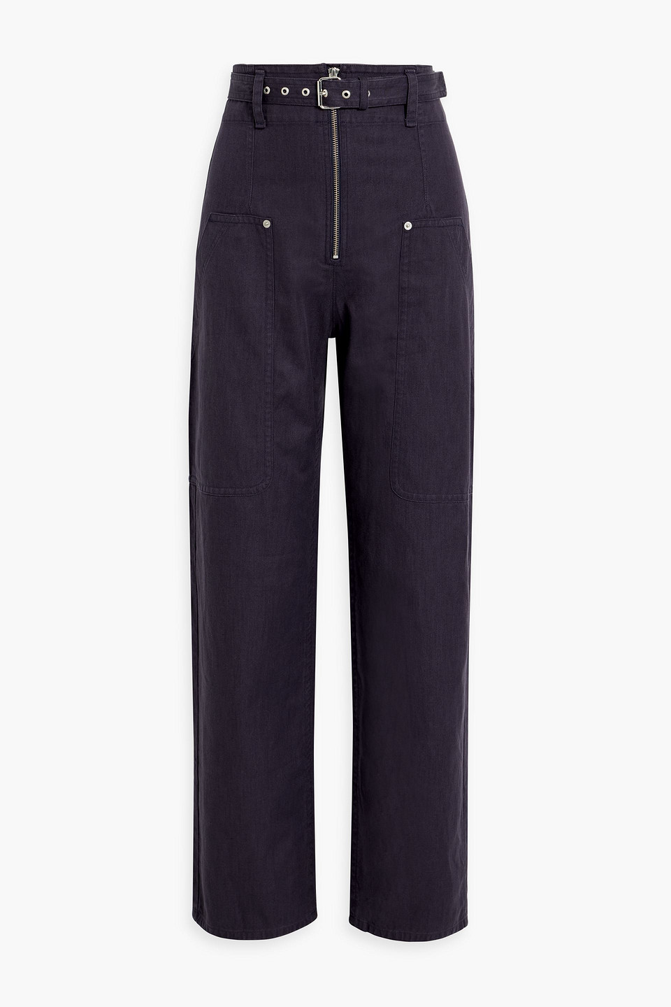 Marant Etoile Belted Cotton And Linen-blend Canvas Straight-leg Trousers In Dark Purple