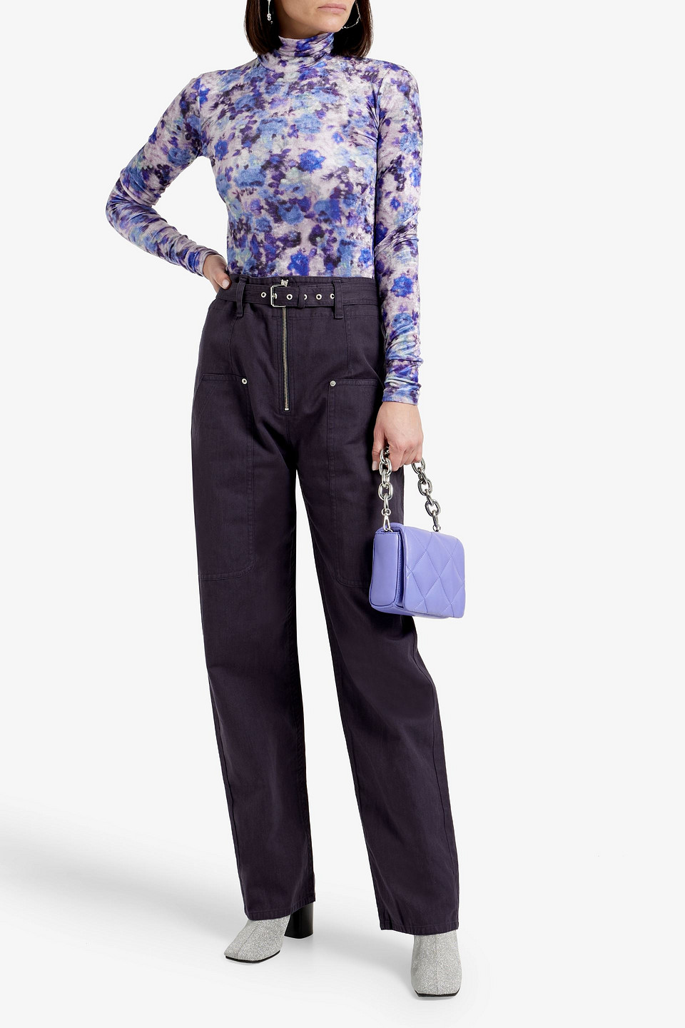 Shop Marant Etoile Belted Cotton And Linen-blend Canvas Straight-leg Pants In Dark Purple