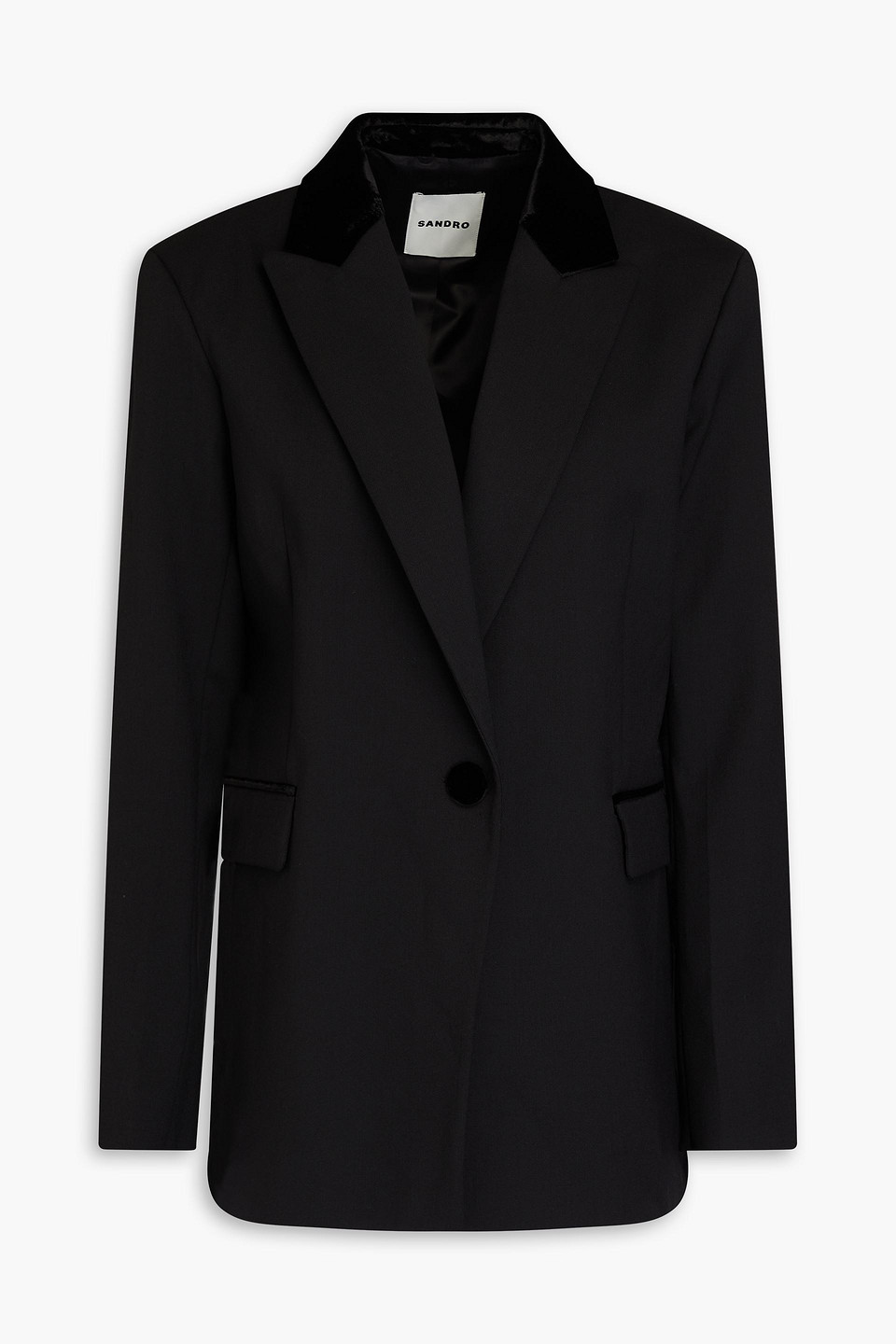 Sandro Hella Velvet-paneled Twill Blazer In Black